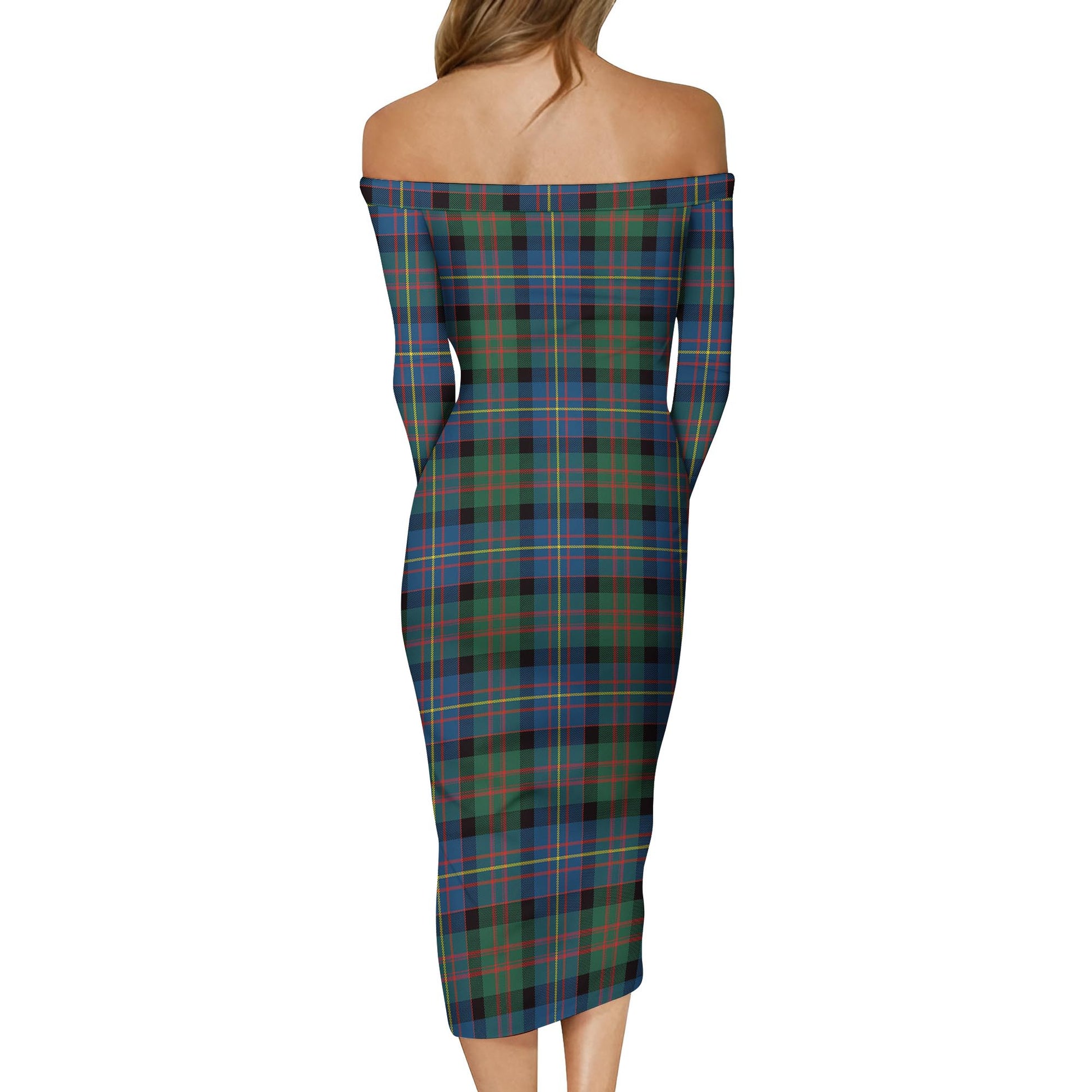 Cameron of Erracht Ancient Tartan Off Shoulder Lady Dress - Tartanvibesclothing