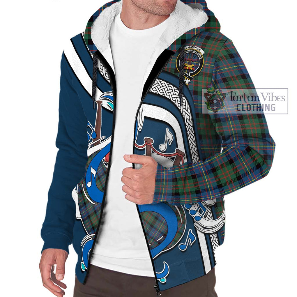 Cameron of Erracht Ancient Tartan Sherpa Hoodie with Epic Bagpipe Style Unisex - Tartanvibesclothing Shop