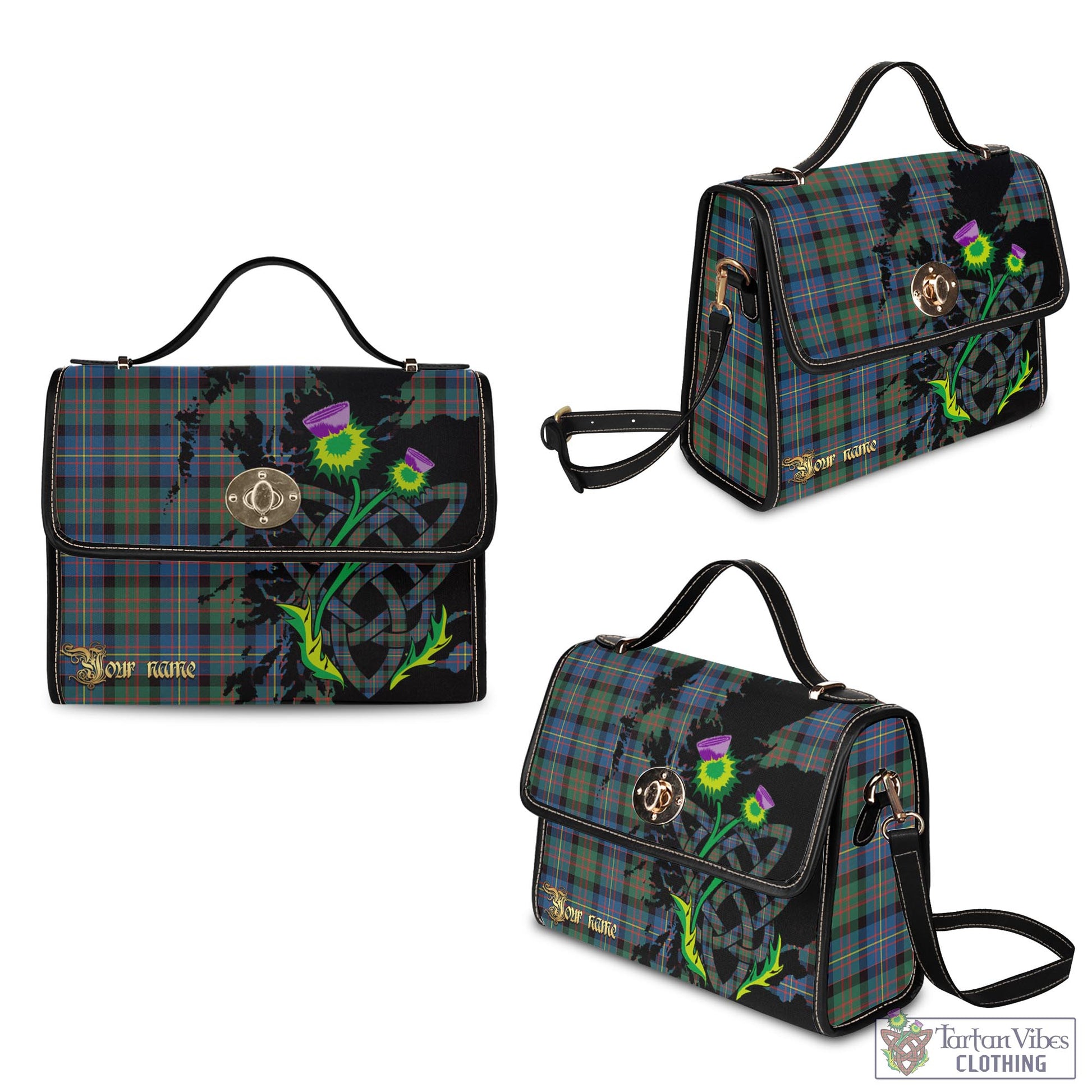 Tartan Vibes Clothing Cameron of Erracht Ancient Tartan Waterproof Canvas Bag with Scotland Map and Thistle Celtic Accents