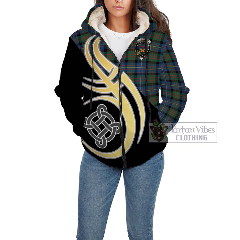 Cameron of Erracht Ancient Tartan Sherpa Hoodie with Family Crest and Celtic Symbol Style Unisex - Tartan Vibes Clothing