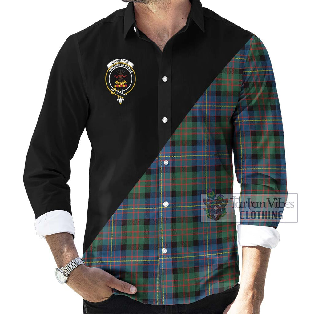 Cameron of Erracht Ancient Tartan Long Sleeve Button Shirt with Family Crest and Military Logo Style - Tartanvibesclothing Shop