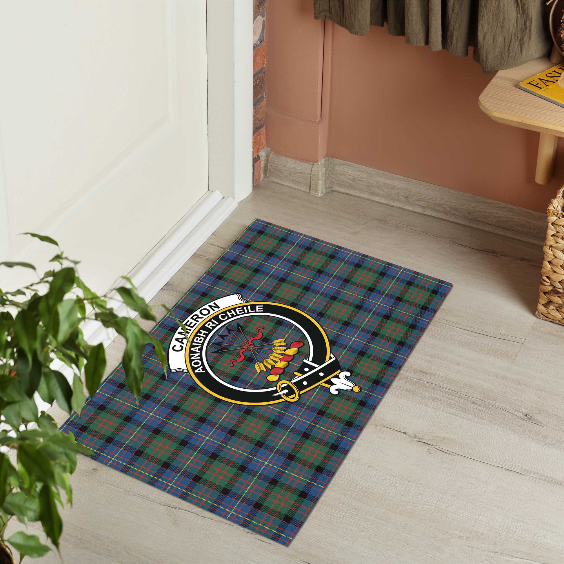 Cameron of Erracht Ancient Tartan Door Mat with Family Crest - Tartanvibesclothing