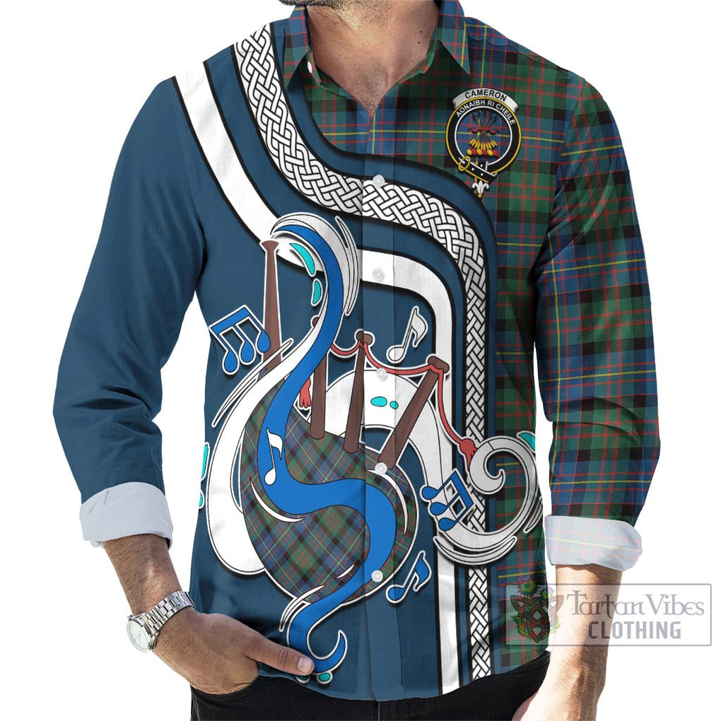 Cameron of Erracht Ancient Tartan Long Sleeve Button Shirt with Epic Bagpipe Style - Tartanvibesclothing Shop