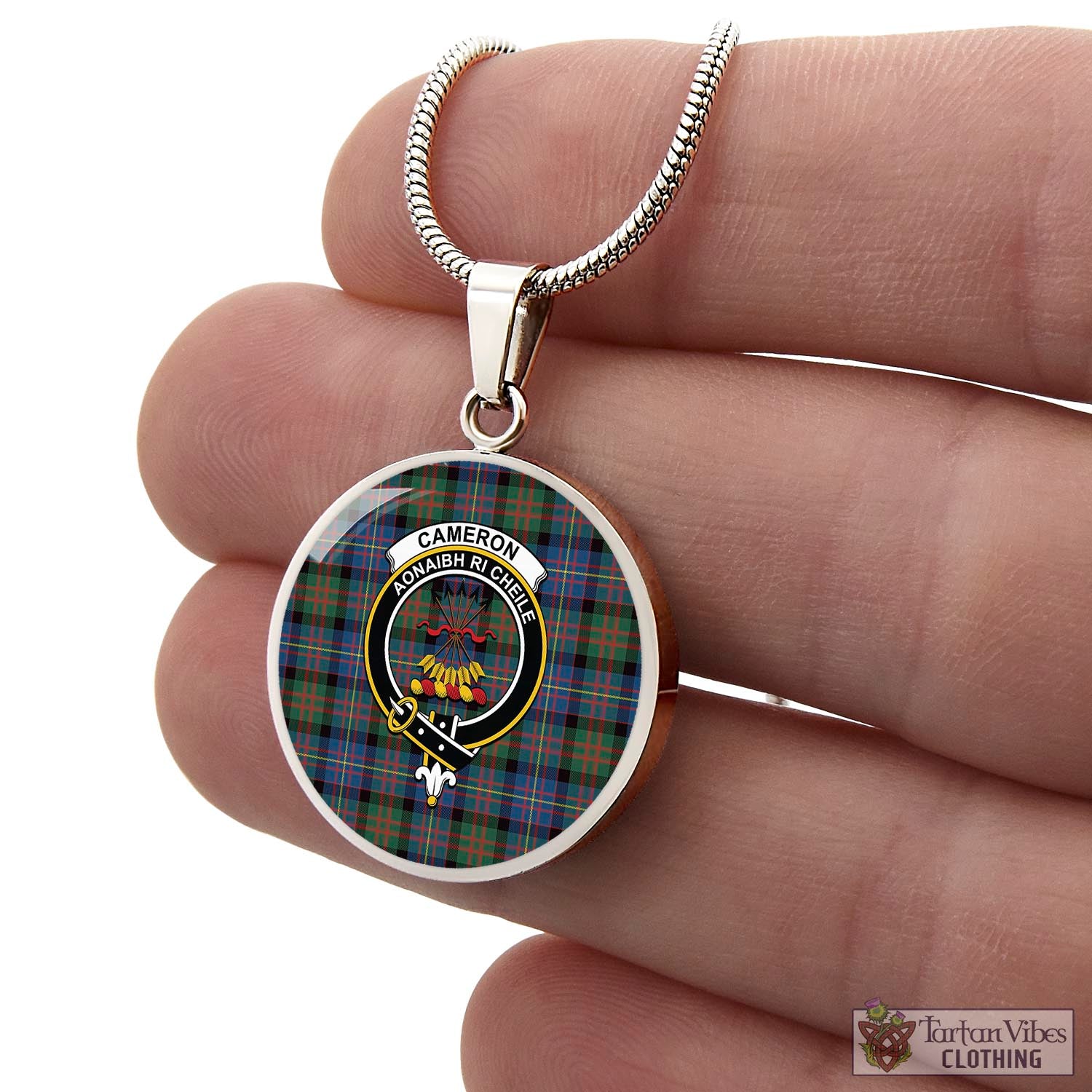 Tartan Vibes Clothing Cameron of Erracht Ancient Tartan Circle Necklace with Family Crest