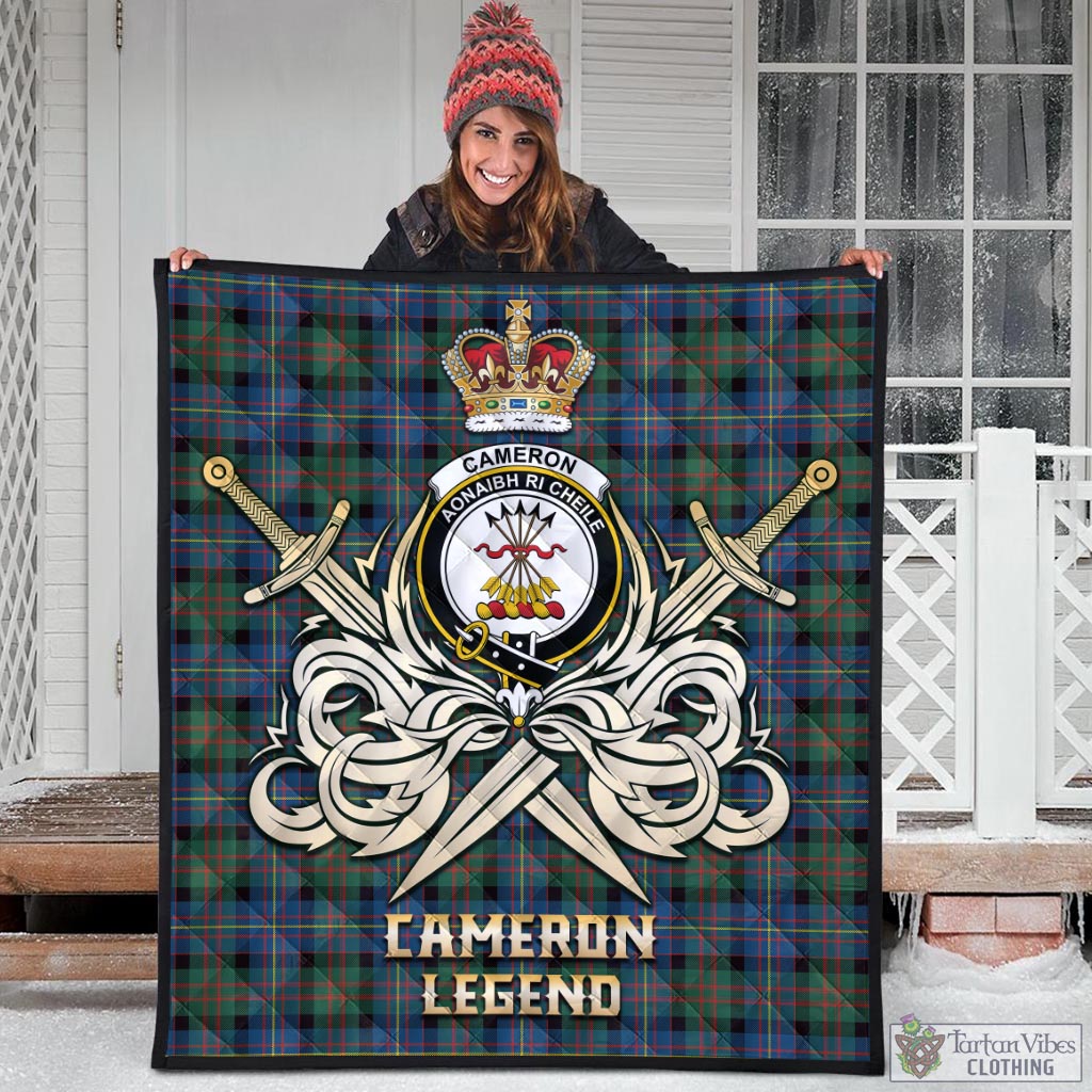 Tartan Vibes Clothing Cameron of Erracht Ancient Tartan Quilt with Clan Crest and the Golden Sword of Courageous Legacy