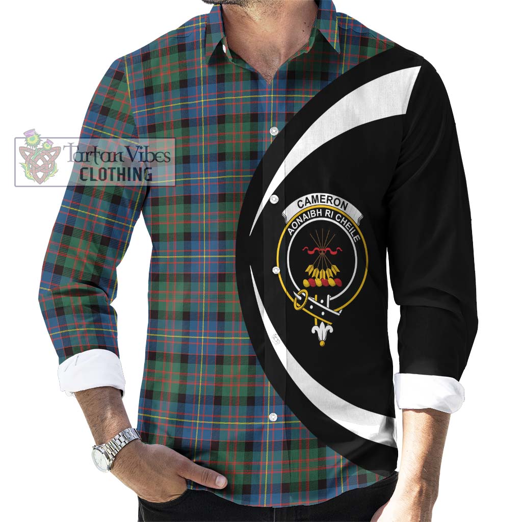 Cameron of Erracht Ancient Tartan Long Sleeve Button Up with Family Crest Circle Style - Tartan Vibes Clothing