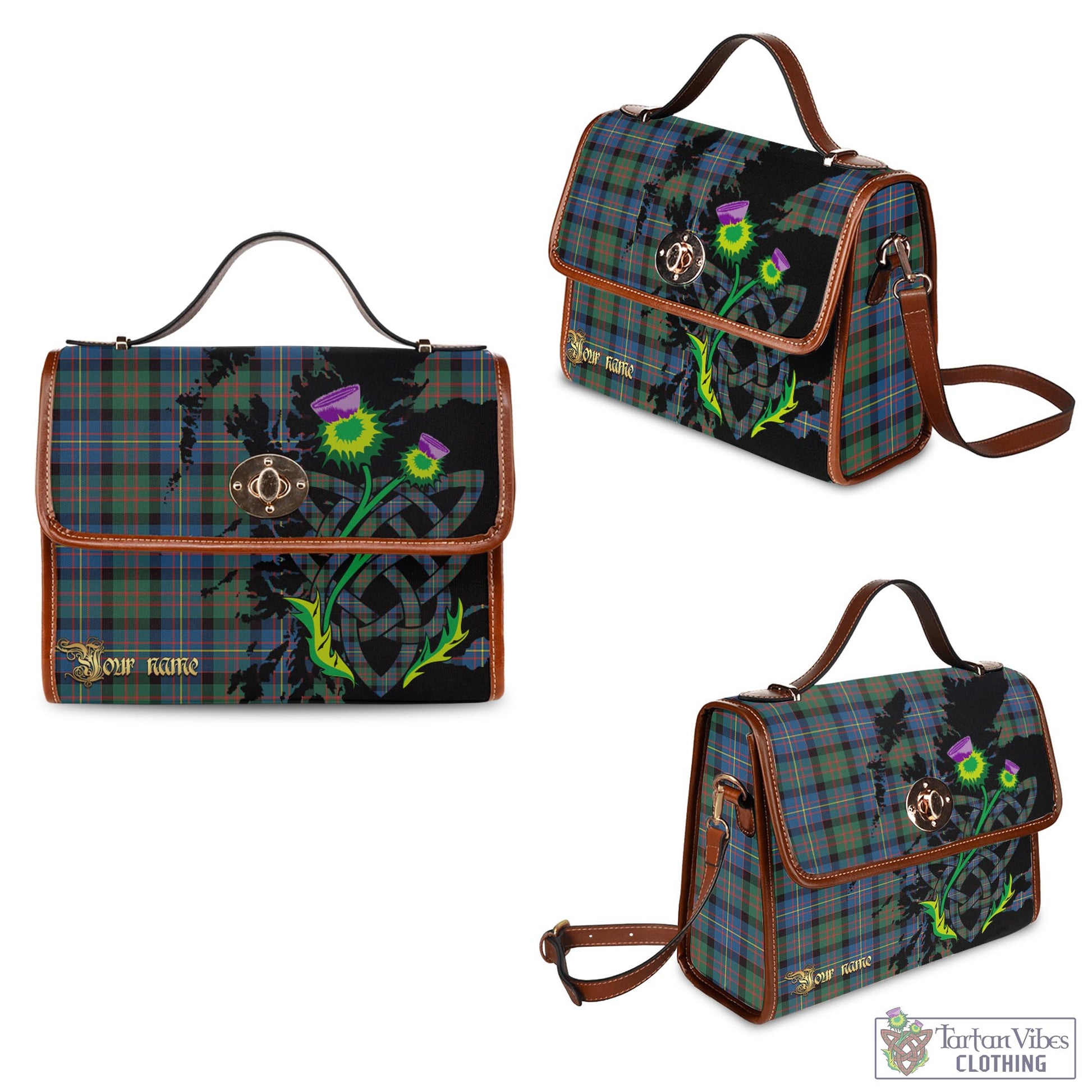 Tartan Vibes Clothing Cameron of Erracht Ancient Tartan Waterproof Canvas Bag with Scotland Map and Thistle Celtic Accents