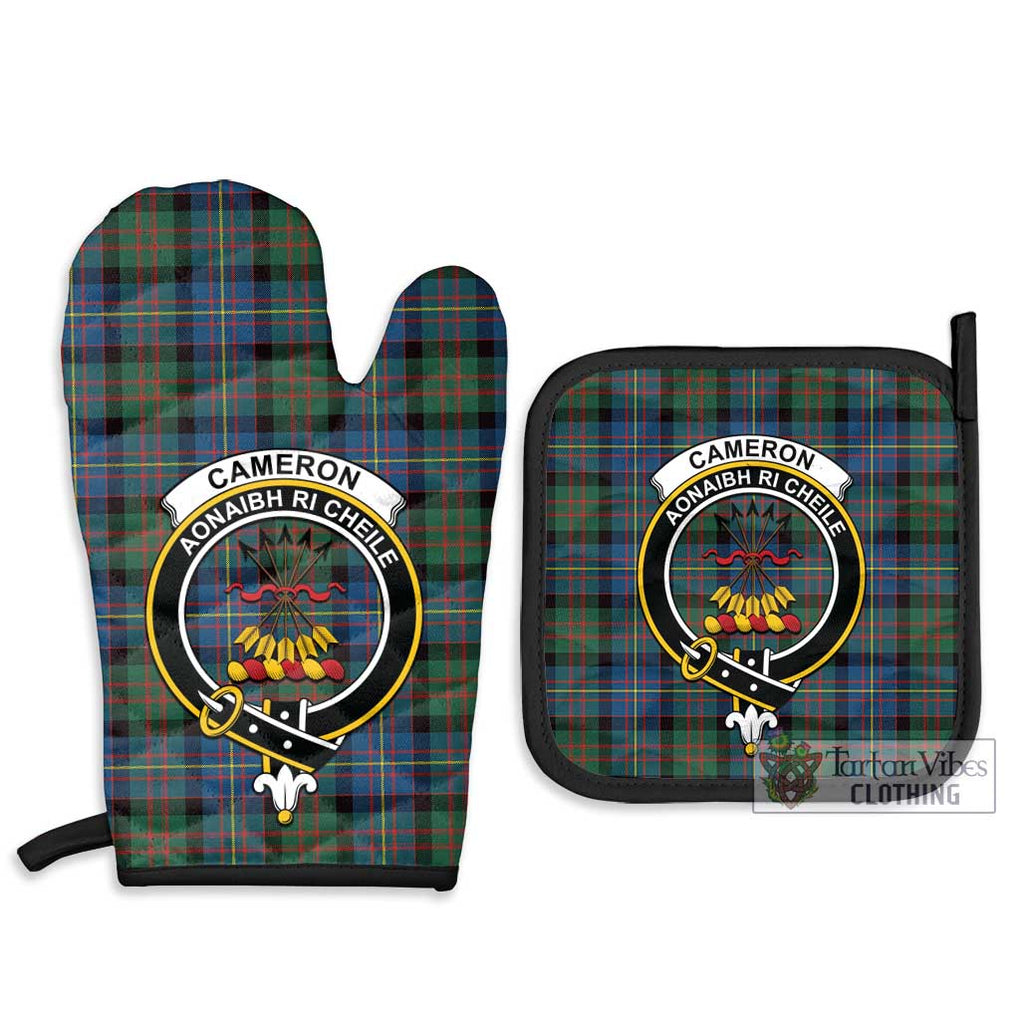 Cameron of Erracht Ancient Tartan Combo Oven Mitt & Pot-Holder with Family Crest Combo 1 Oven Mitt & 2 Pot-Holder Black - Tartan Vibes Clothing