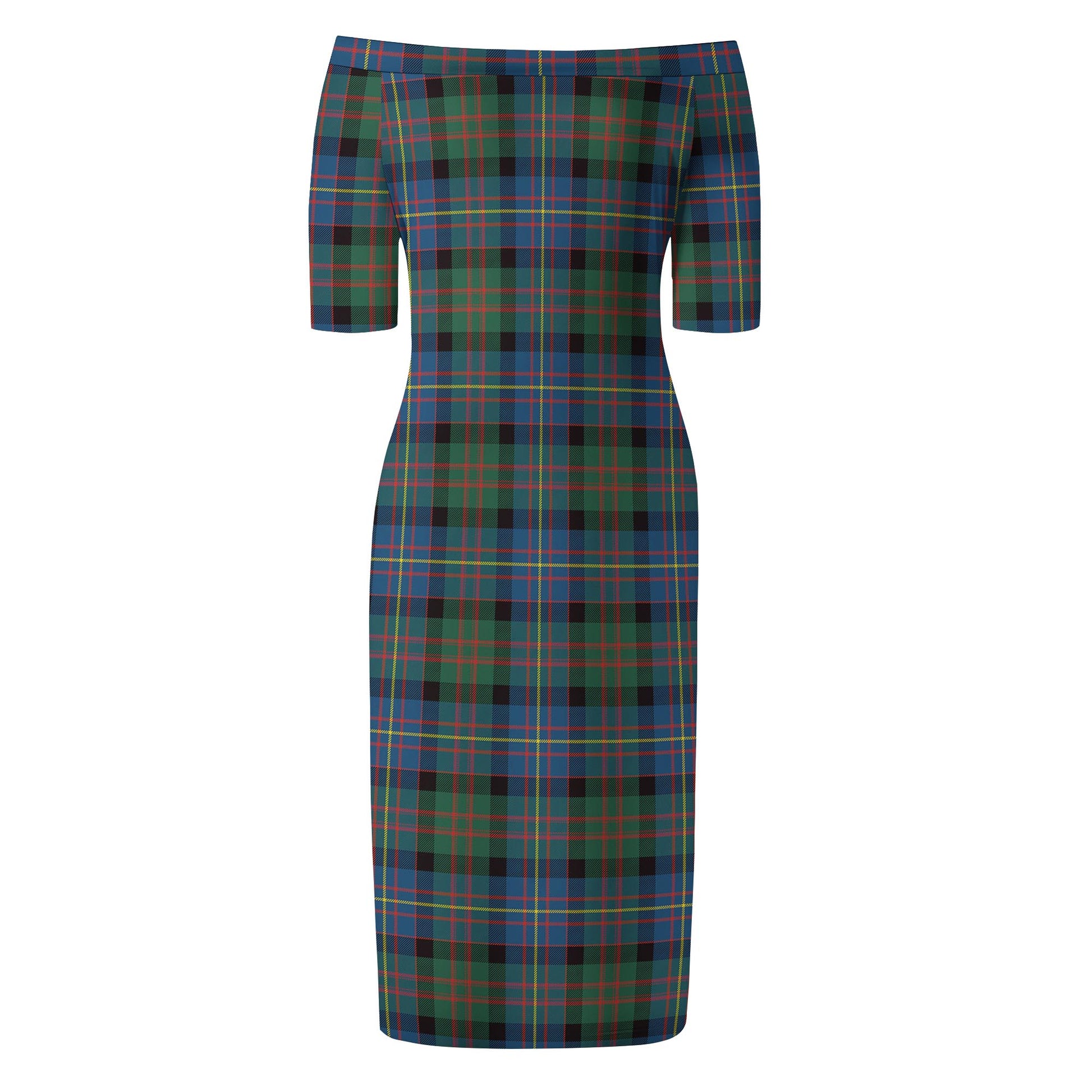 Cameron of Erracht Ancient Tartan Off Shoulder Lady Dress - Tartanvibesclothing