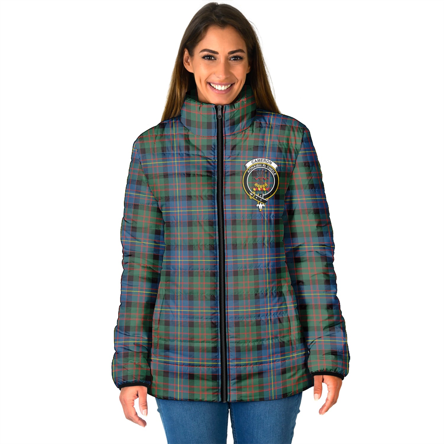 Cameron of Erracht Ancient Tartan Padded Jacket with Family Crest - Tartan Vibes Clothing