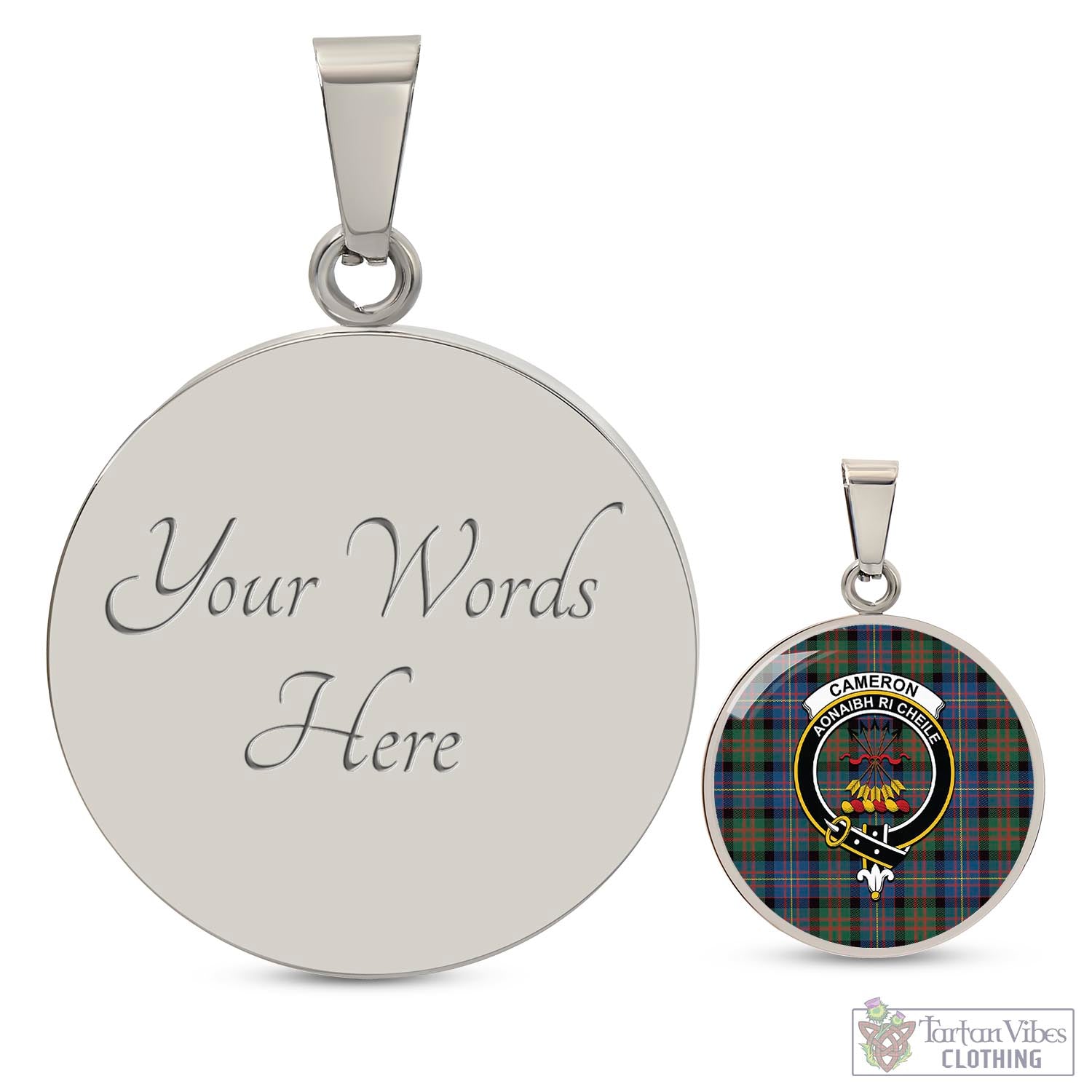 Tartan Vibes Clothing Cameron of Erracht Ancient Tartan Circle Necklace with Family Crest