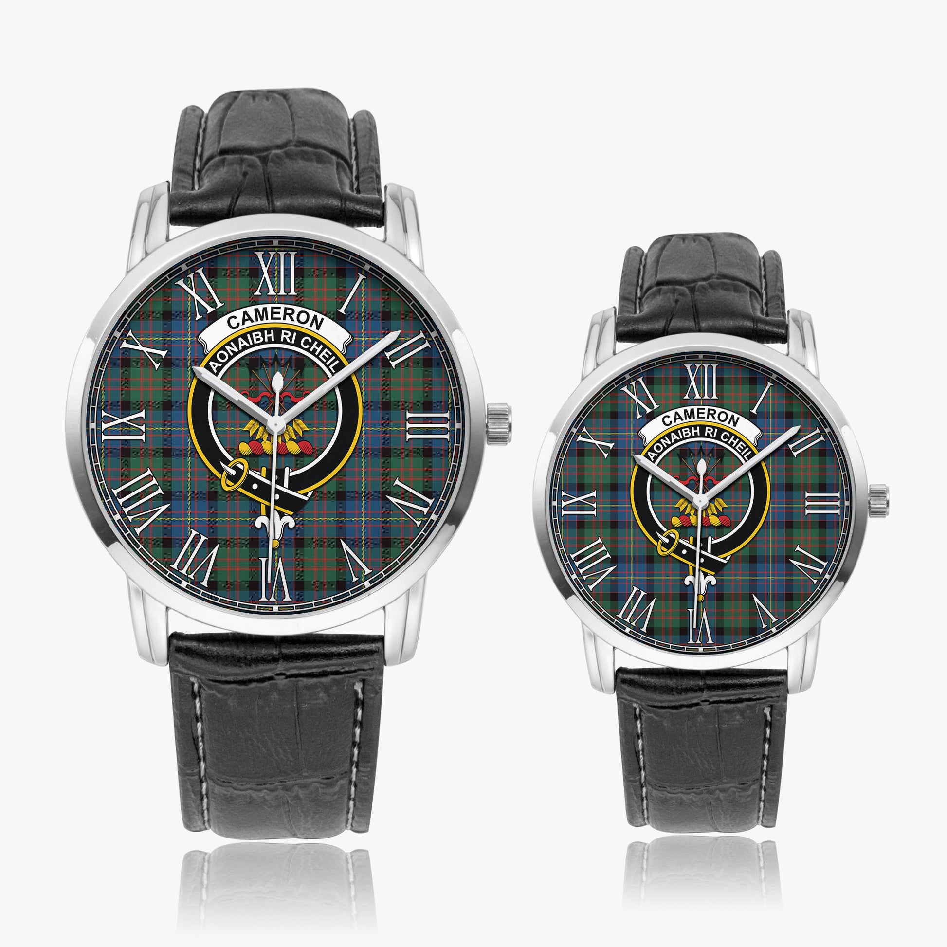 Cameron of Erracht Ancient Tartan Family Crest Leather Strap Quartz Watch - Tartanvibesclothing