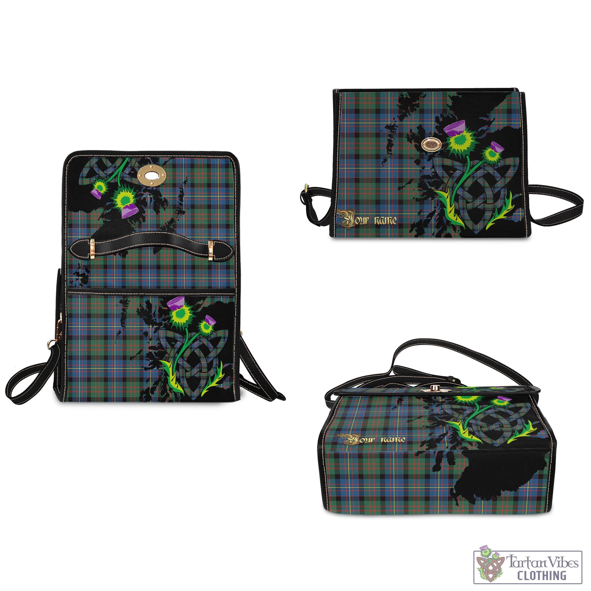 Tartan Vibes Clothing Cameron of Erracht Ancient Tartan Waterproof Canvas Bag with Scotland Map and Thistle Celtic Accents