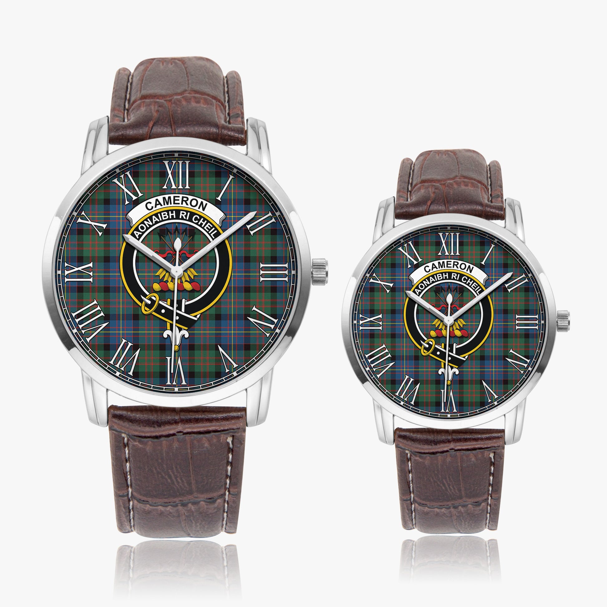 Cameron of Erracht Ancient Tartan Family Crest Leather Strap Quartz Watch - Tartanvibesclothing