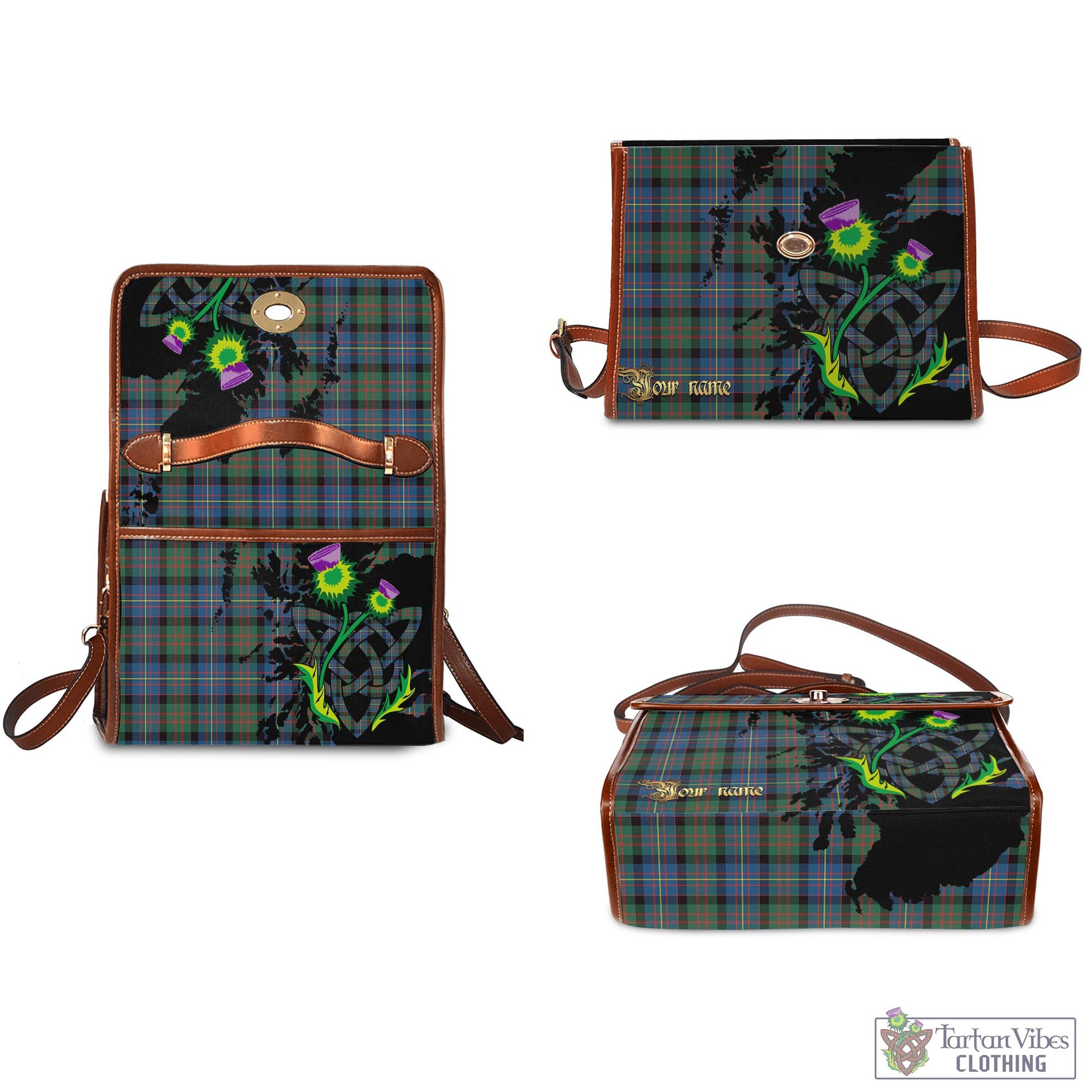 Tartan Vibes Clothing Cameron of Erracht Ancient Tartan Waterproof Canvas Bag with Scotland Map and Thistle Celtic Accents