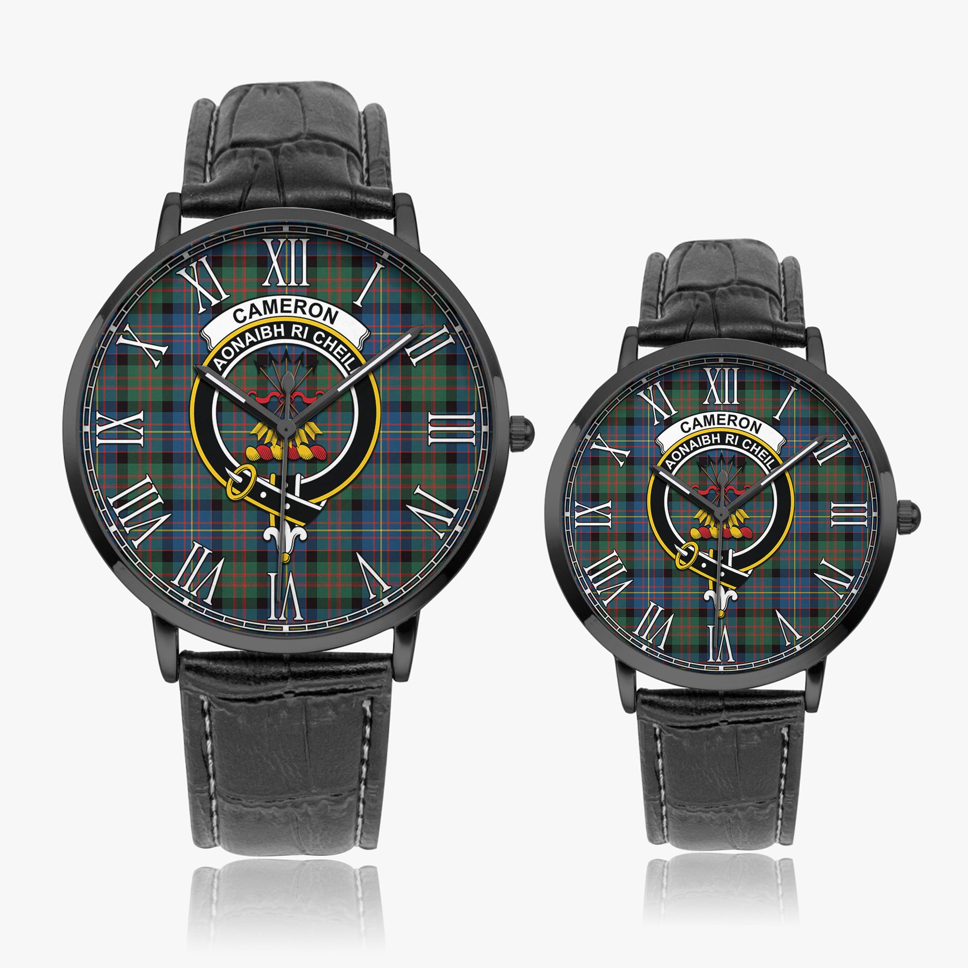 Cameron of Erracht Ancient Tartan Family Crest Leather Strap Quartz Watch - Tartanvibesclothing