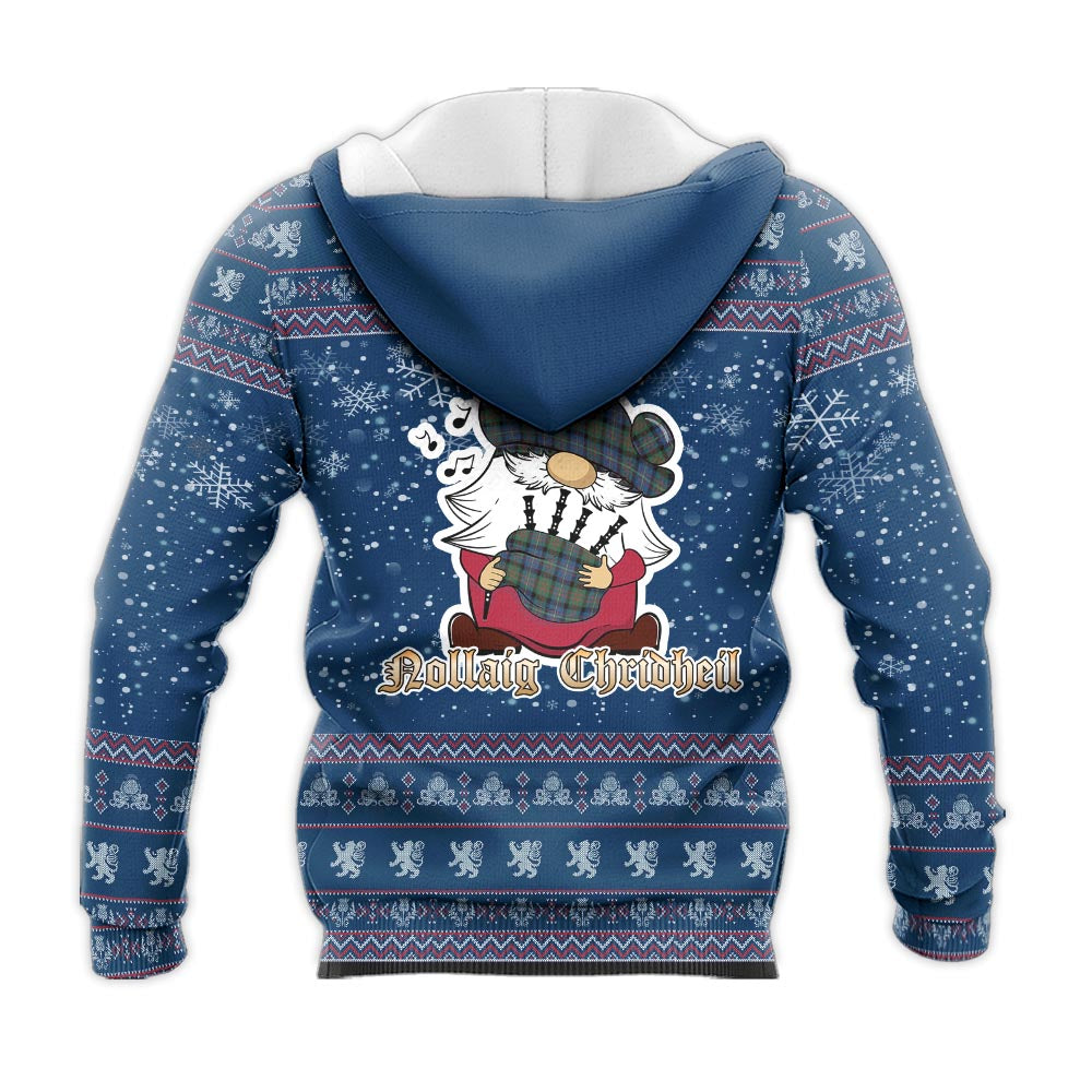 Cameron of Erracht Ancient Clan Christmas Knitted Hoodie with Funny Gnome Playing Bagpipes - Tartanvibesclothing