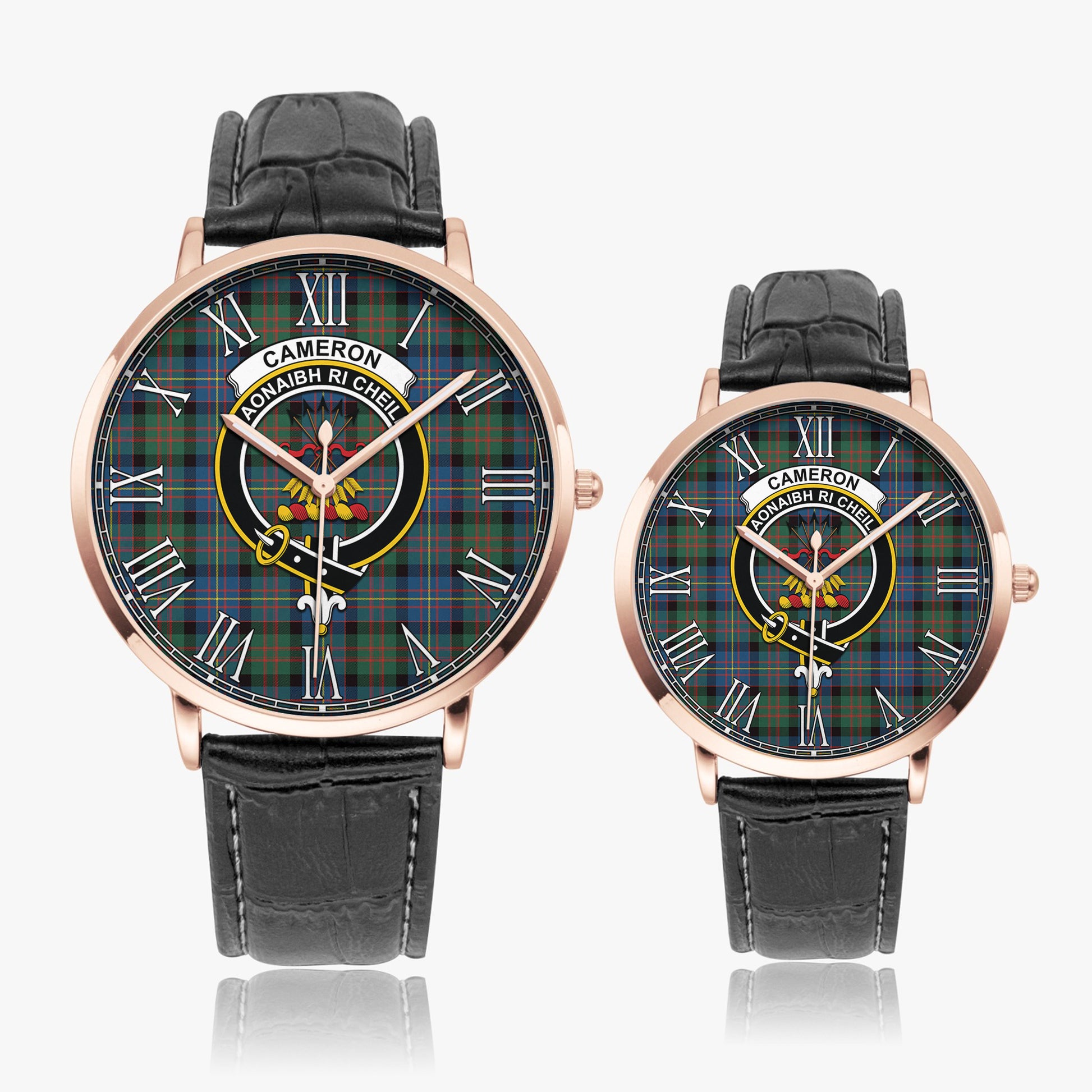 Cameron of Erracht Ancient Tartan Family Crest Leather Strap Quartz Watch - Tartanvibesclothing