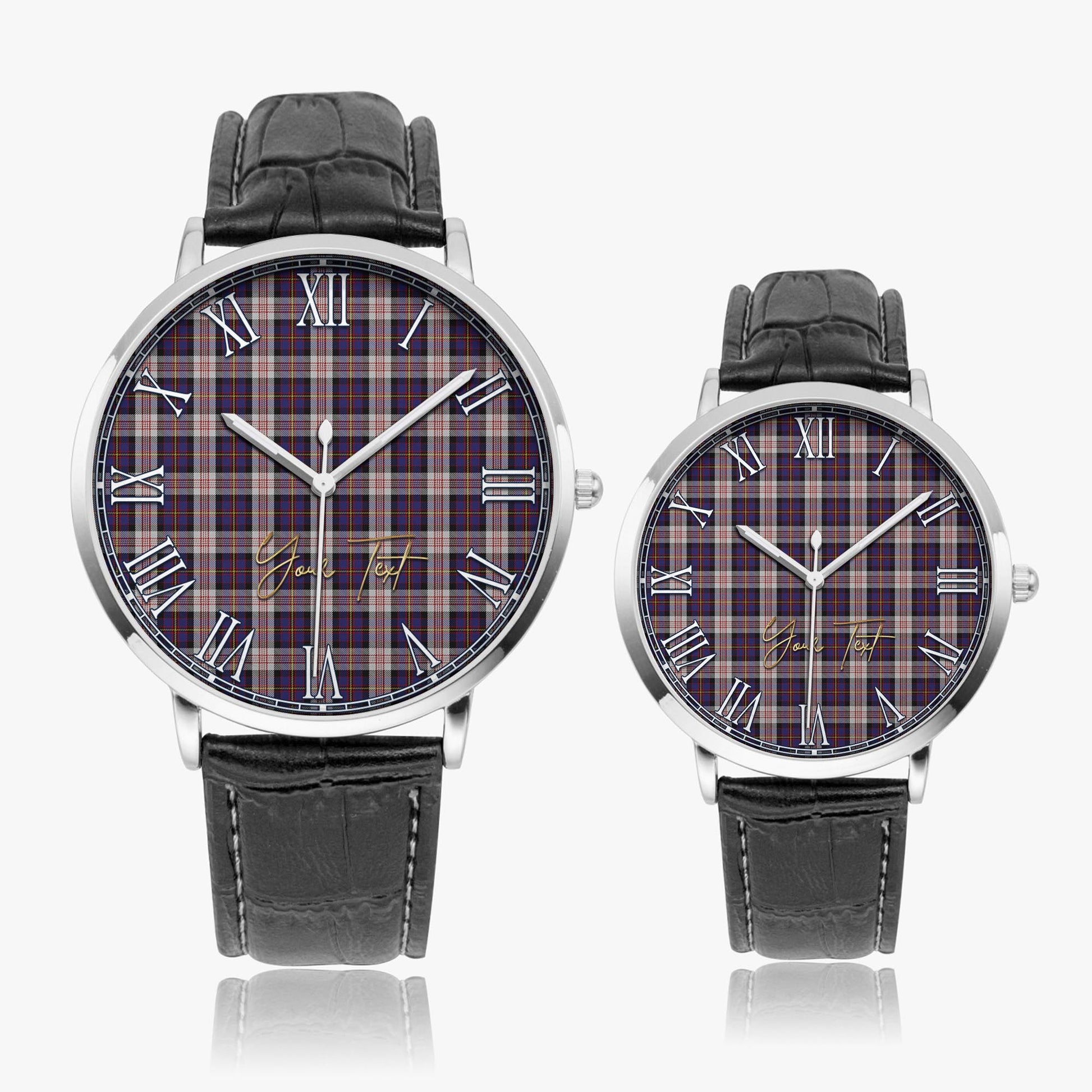 Cameron of Erracht Dress Tartan Personalized Your Text Leather Trap Quartz Watch Ultra Thin Silver Case With Black Leather Strap - Tartanvibesclothing