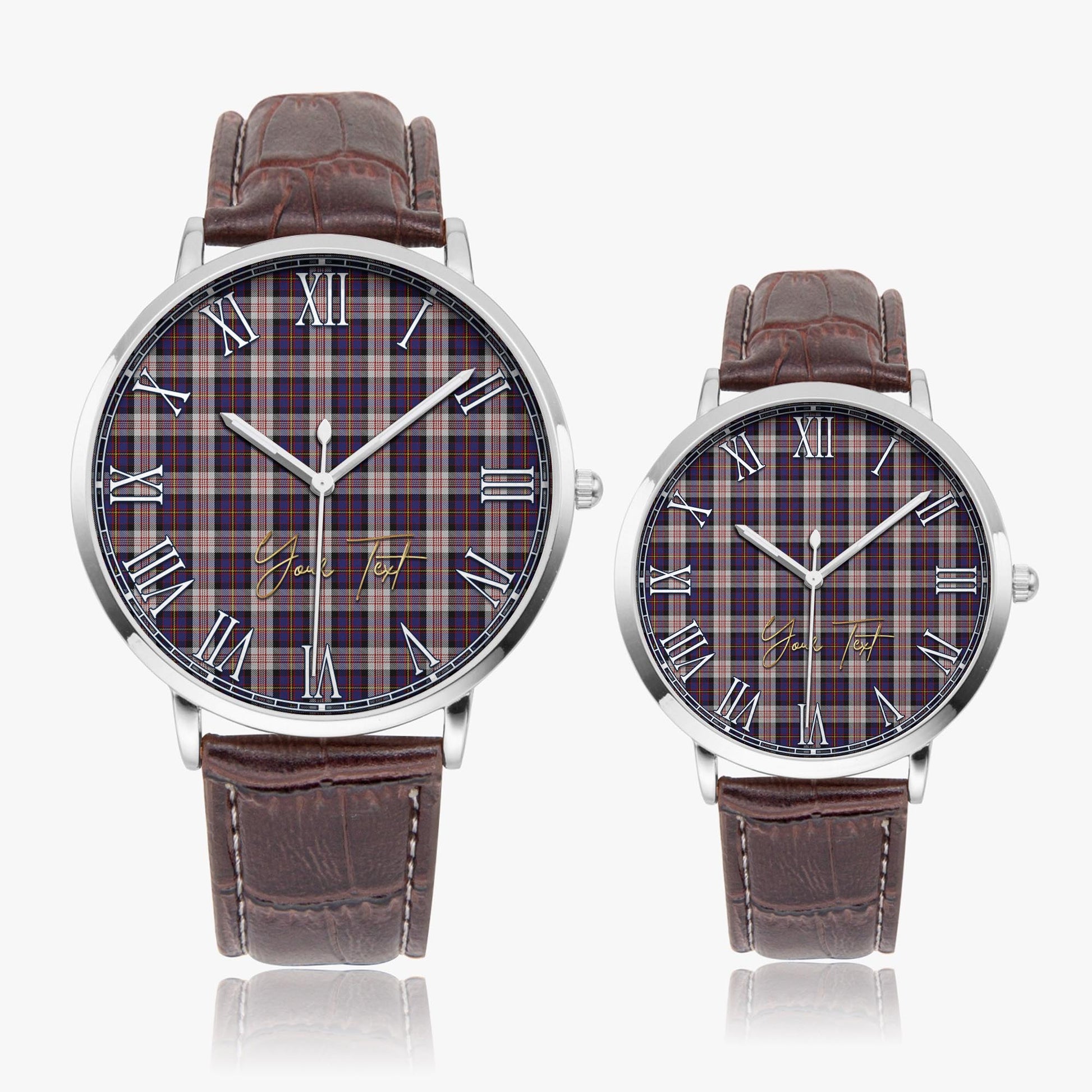 Cameron of Erracht Dress Tartan Personalized Your Text Leather Trap Quartz Watch Ultra Thin Silver Case With Brown Leather Strap - Tartanvibesclothing