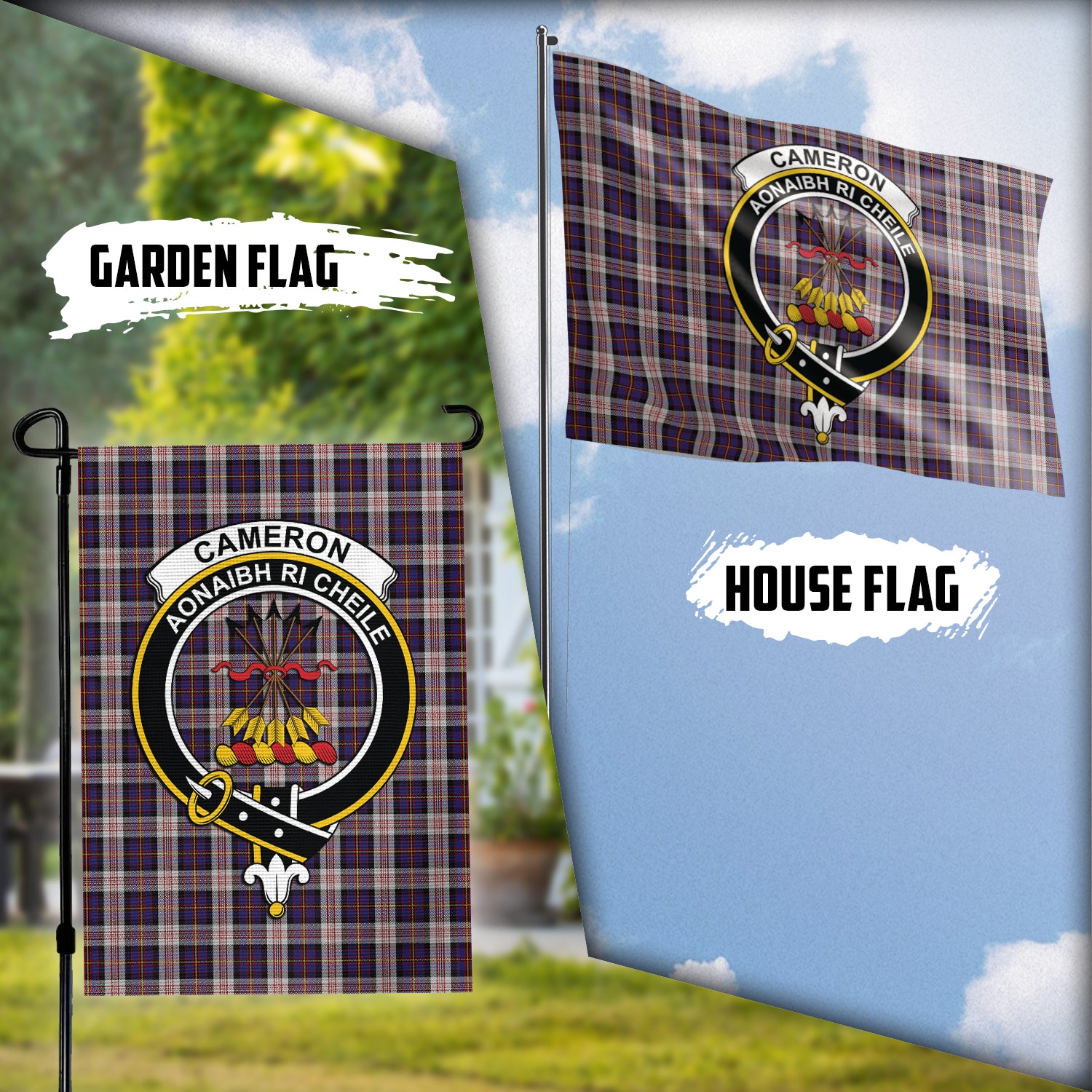 Cameron of Erracht Dress Tartan Flag with Family Crest Garden Flag (Vertical) - Tartan Vibes Clothing