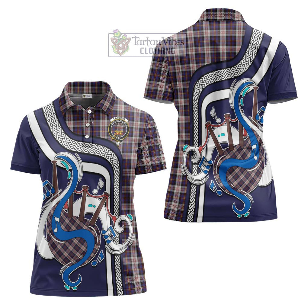 Cameron of Erracht Dress Tartan Women's Polo Shirt with Epic Bagpipe Style Women - Tartanvibesclothing Shop