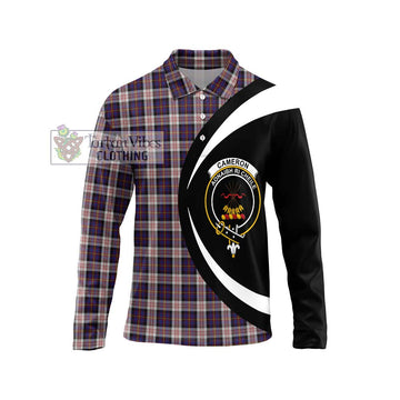 Cameron of Erracht Dress Tartan Long Sleeve Polo Shirt with Family Crest Circle Style