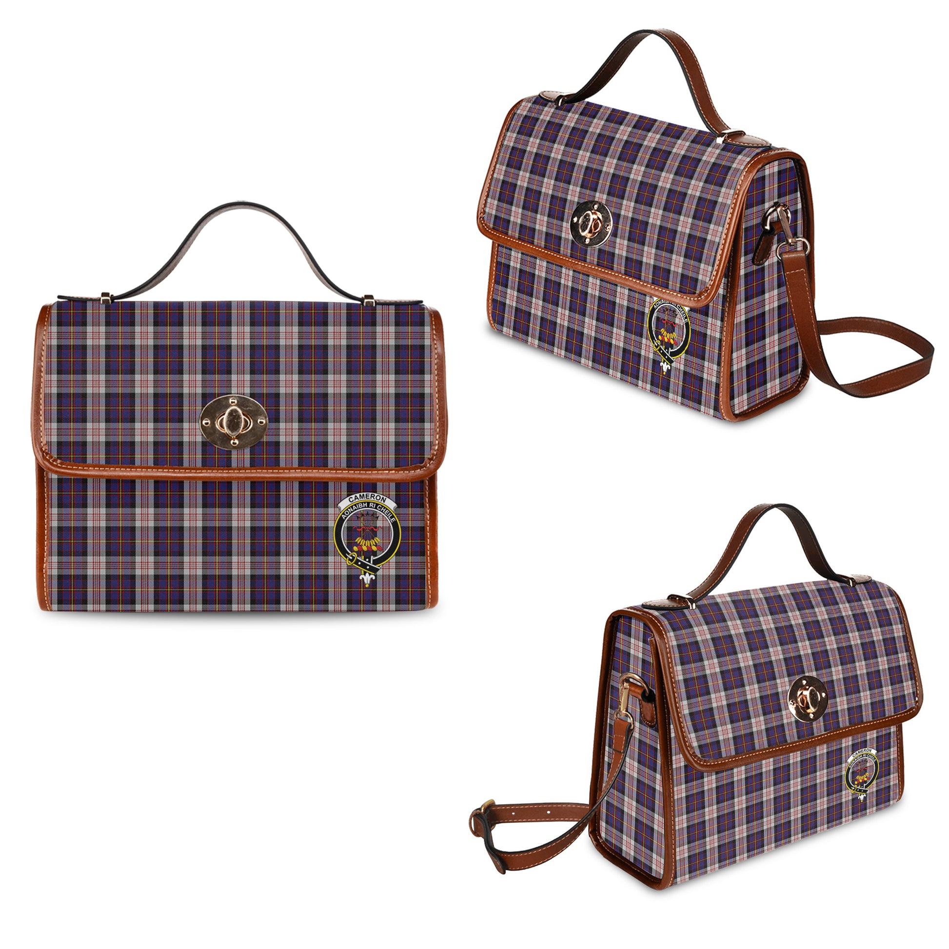 cameron-of-erracht-dress-tartan-leather-strap-waterproof-canvas-bag-with-family-crest