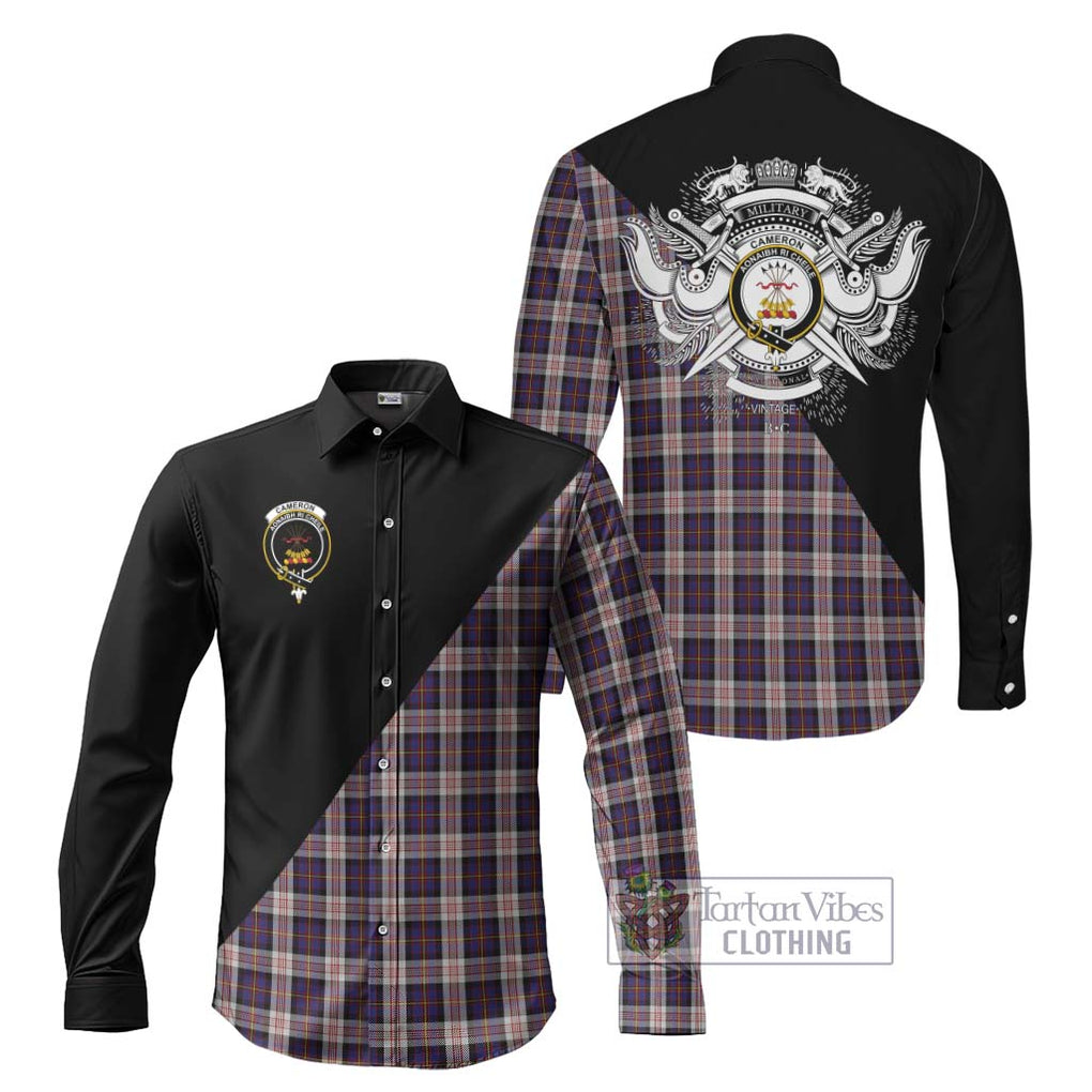 Cameron of Erracht Dress Tartan Long Sleeve Button Shirt with Family Crest and Military Logo Style Men's Shirt S - Tartanvibesclothing Shop