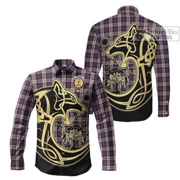 Cameron of Erracht Dress Tartan Long Sleeve Button Shirt with Family Crest Celtic Wolf Style