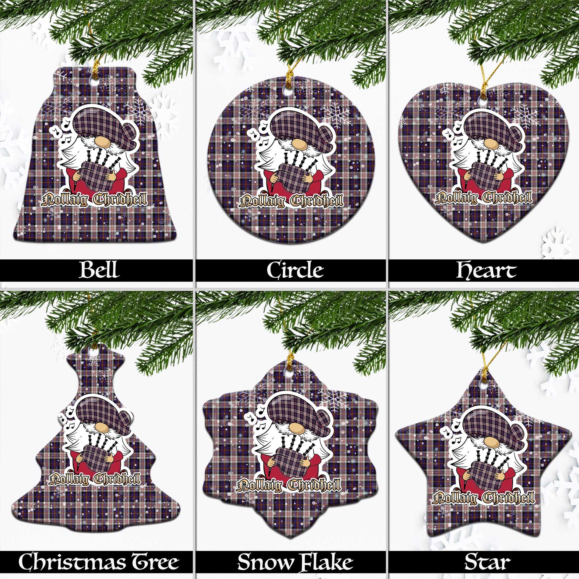 Cameron of Erracht Dress Tartan Christmas Ornaments with Scottish Gnome Playing Bagpipes Ceramic - Tartanvibesclothing