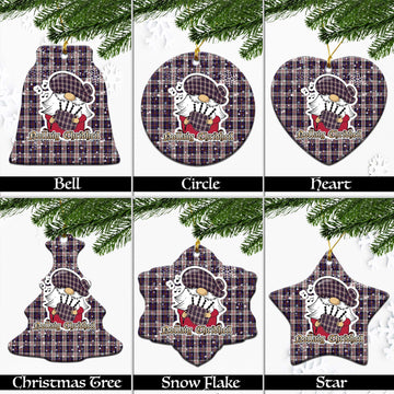 Cameron of Erracht Dress Tartan Christmas Ceramic Ornaments with Scottish Gnome Playing Bagpipes