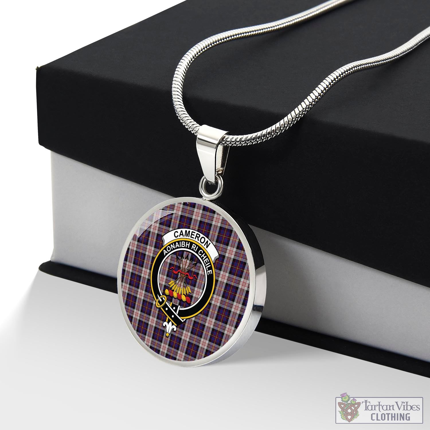 Tartan Vibes Clothing Cameron of Erracht Dress Tartan Circle Necklace with Family Crest