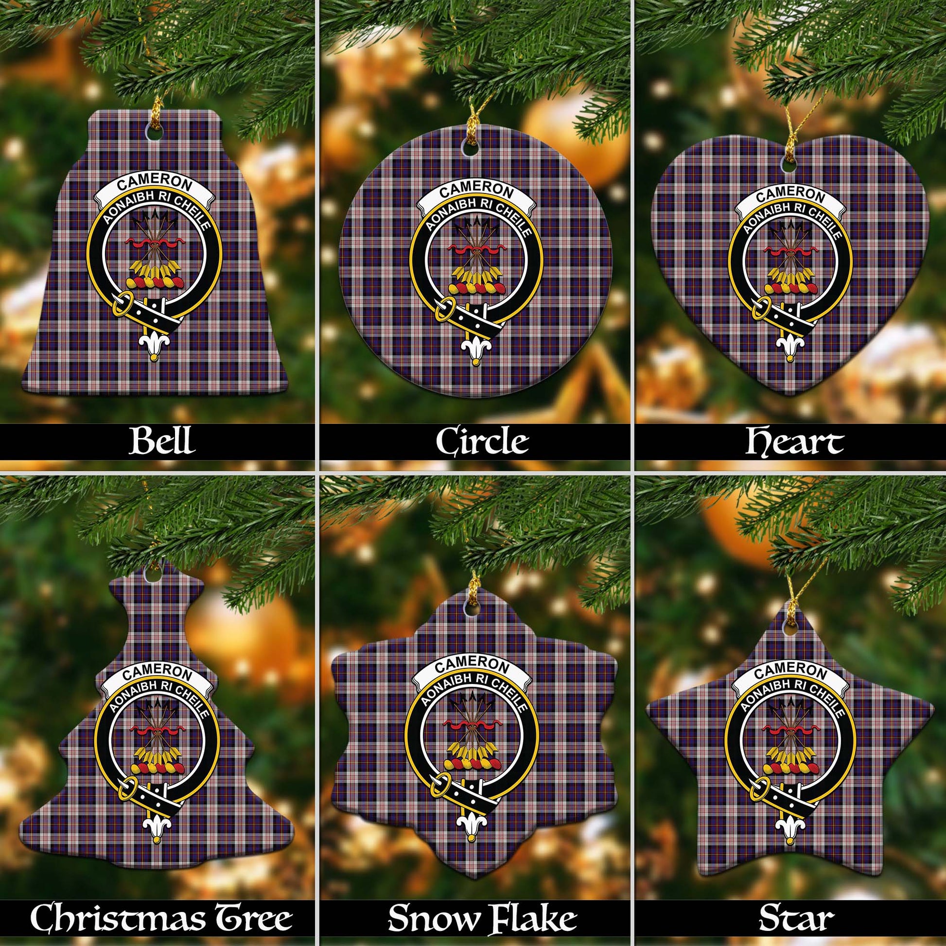 Cameron of Erracht Dress Tartan Christmas Ornaments with Family Crest Ceramic Bell Pack 1: ornament * 1 piece - Tartanvibesclothing