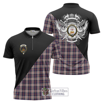 Cameron of Erracht Dress Tartan Zipper Polo Shirt with Family Crest and Military Logo Style