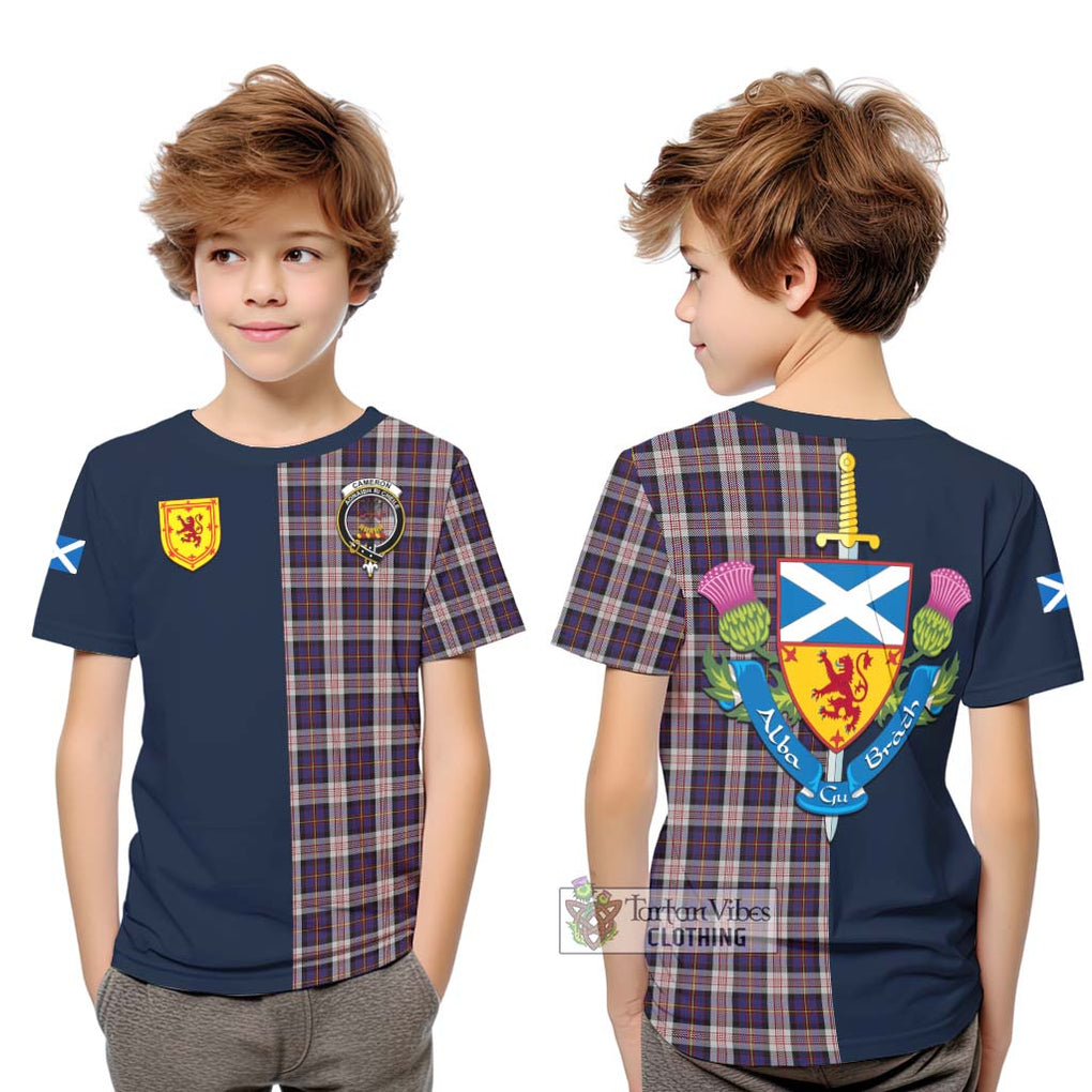 Tartan Vibes Clothing Cameron of Erracht Dress Tartan Kid T-Shirt with Scottish Lion Royal Arm Half Style