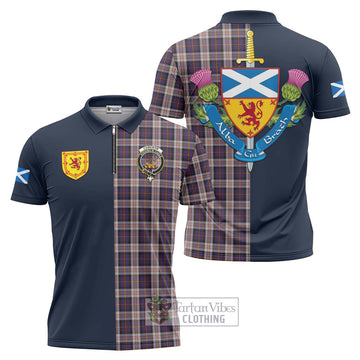 Cameron of Erracht Dress Tartan Zipper Polo Shirt Alba with Scottish Lion Royal Arm Half Style