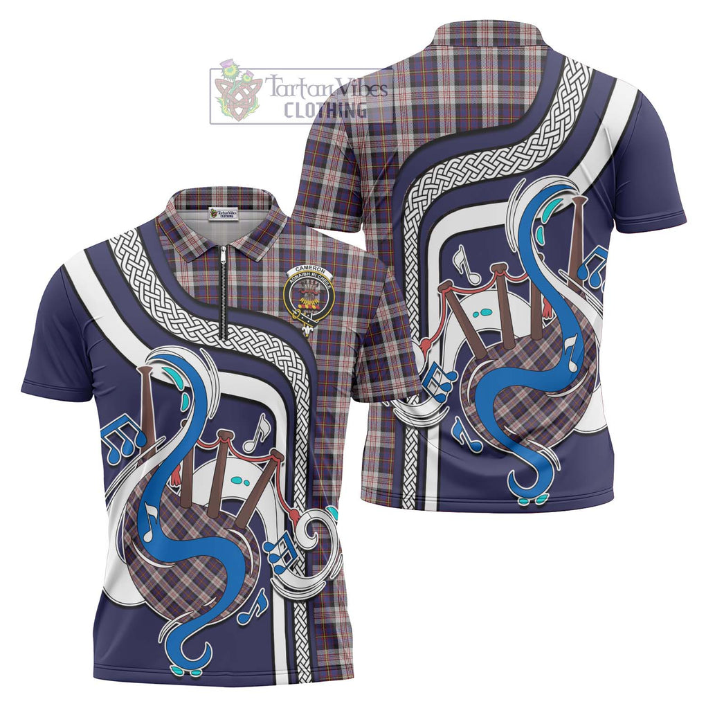 Cameron of Erracht Dress Tartan Zipper Polo Shirt with Epic Bagpipe Style Unisex - Tartanvibesclothing Shop