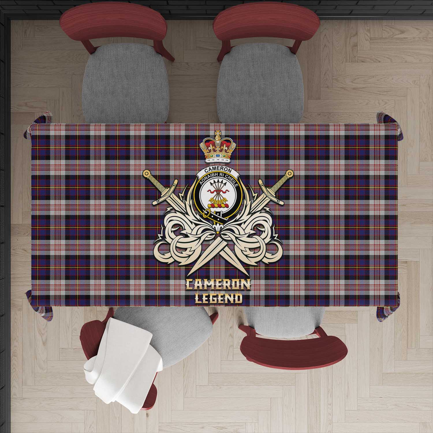 Tartan Vibes Clothing Cameron of Erracht Dress Tartan Tablecloth with Clan Crest and the Golden Sword of Courageous Legacy