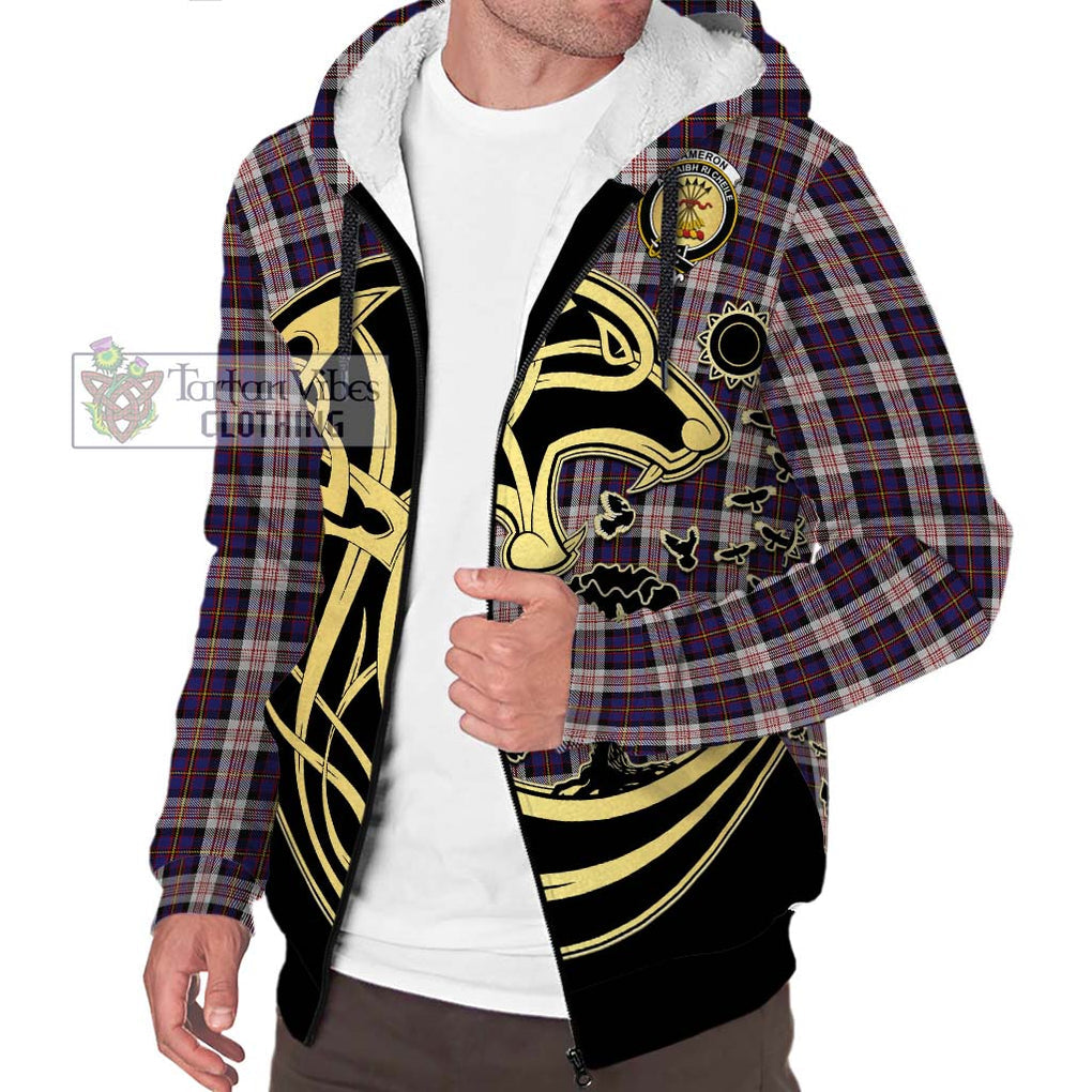 Cameron of Erracht Dress Tartan Sherpa Hoodie with Family Crest Celtic Wolf Style Unisex S - Tartan Vibes Clothing