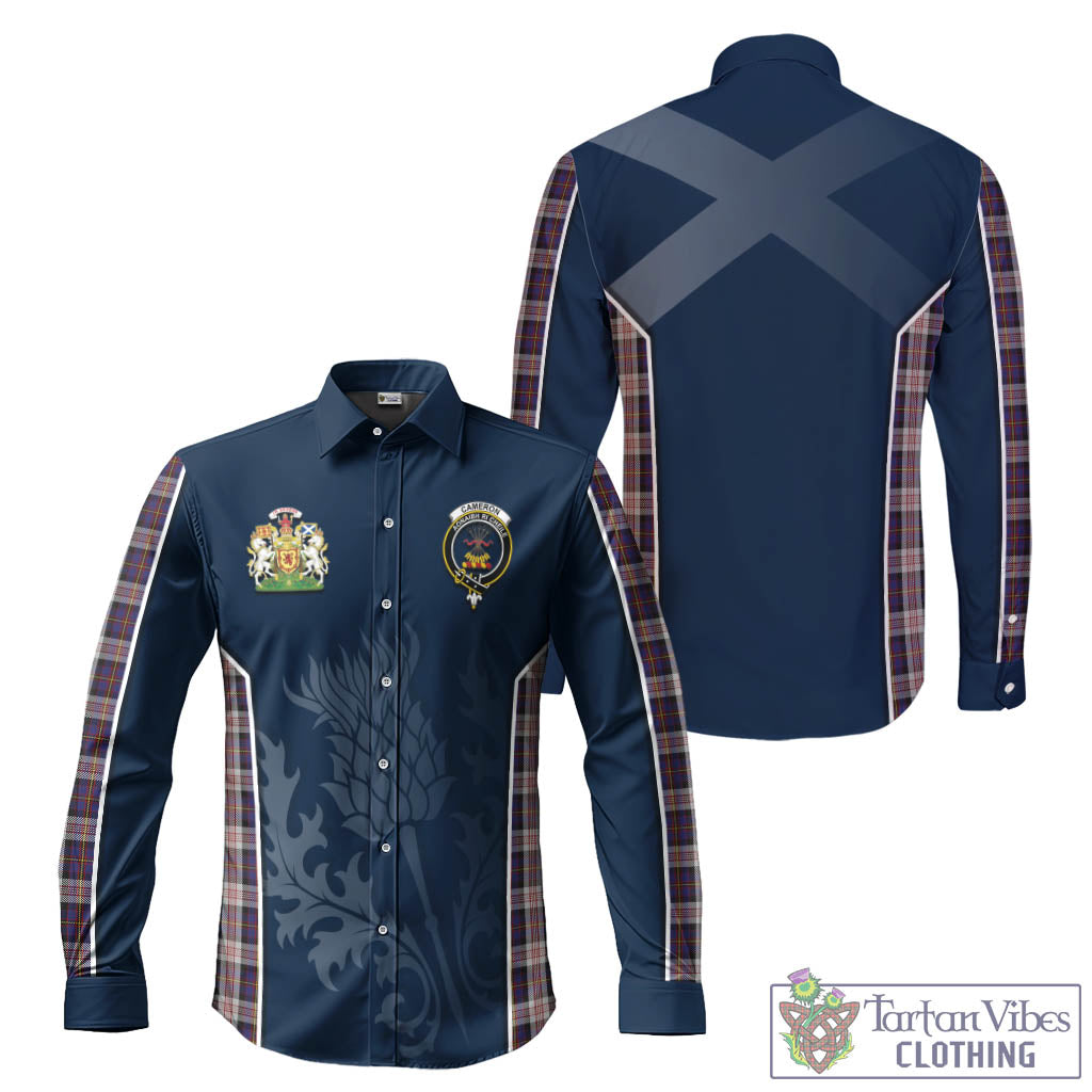 Tartan Vibes Clothing Cameron of Erracht Dress Tartan Long Sleeve Button Up Shirt with Family Crest and Scottish Thistle Vibes Sport Style