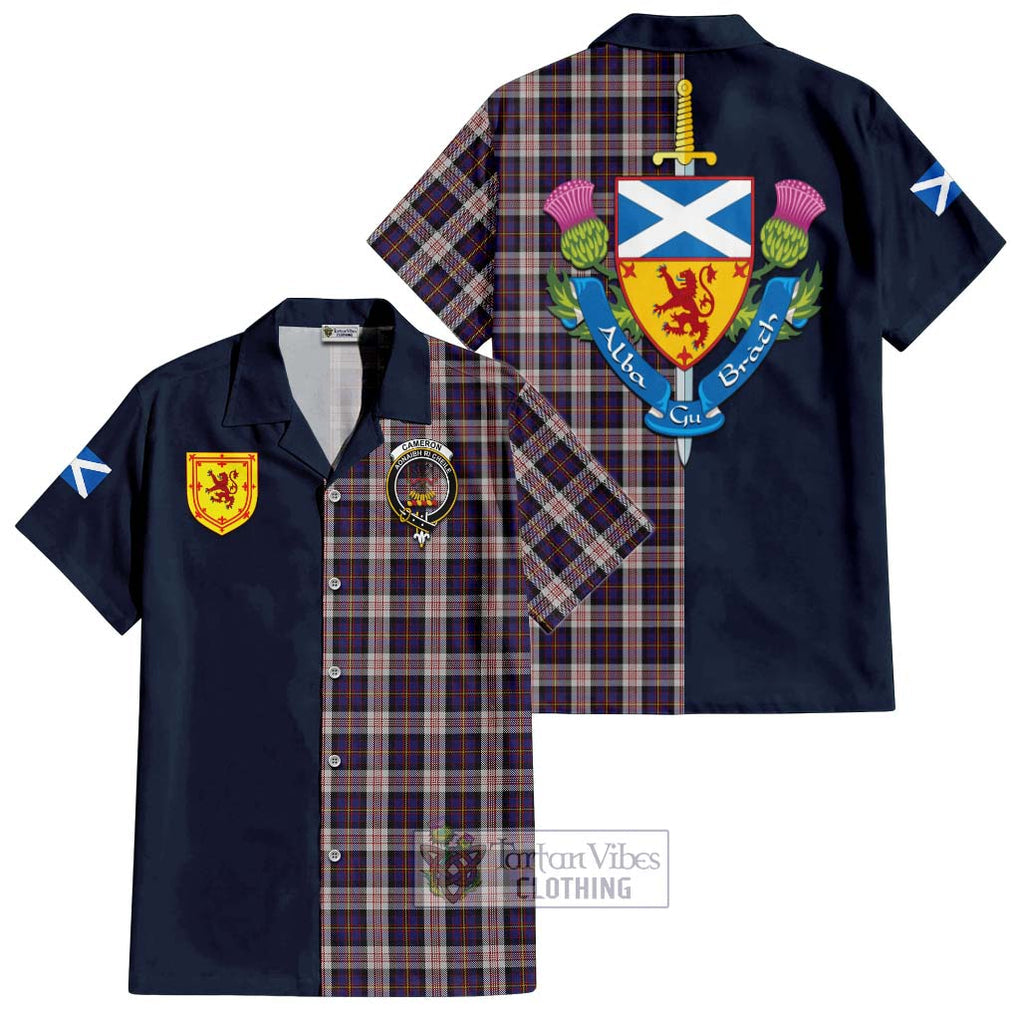 Tartan Vibes Clothing Cameron of Erracht Dress Tartan Short Sleeve Button Shirt with Scottish Lion Royal Arm Half Style