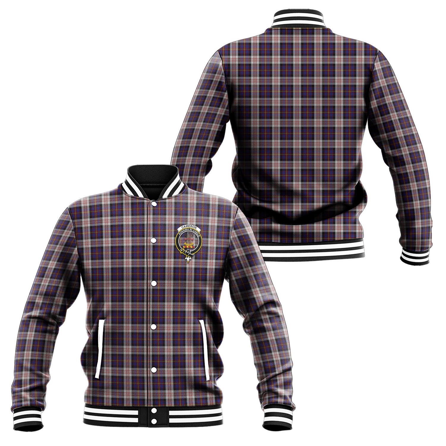 Cameron of Erracht Dress Tartan Baseball Jacket with Family Crest Unisex - Tartan Vibes Clothing