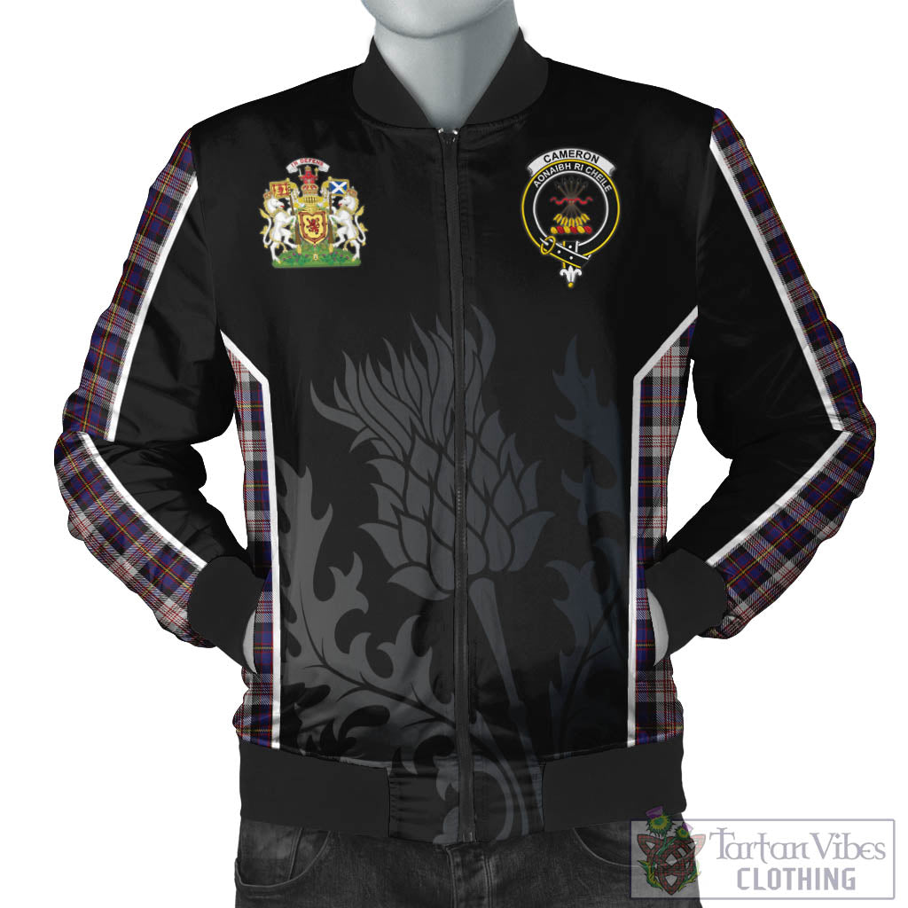 Tartan Vibes Clothing Cameron of Erracht Dress Tartan Bomber Jacket with Family Crest and Scottish Thistle Vibes Sport Style