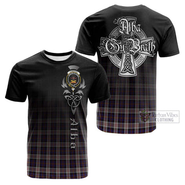 Cameron of Erracht Dress Tartan Cotton T-shirt Featuring Alba Gu Brath Family Crest Celtic Inspired