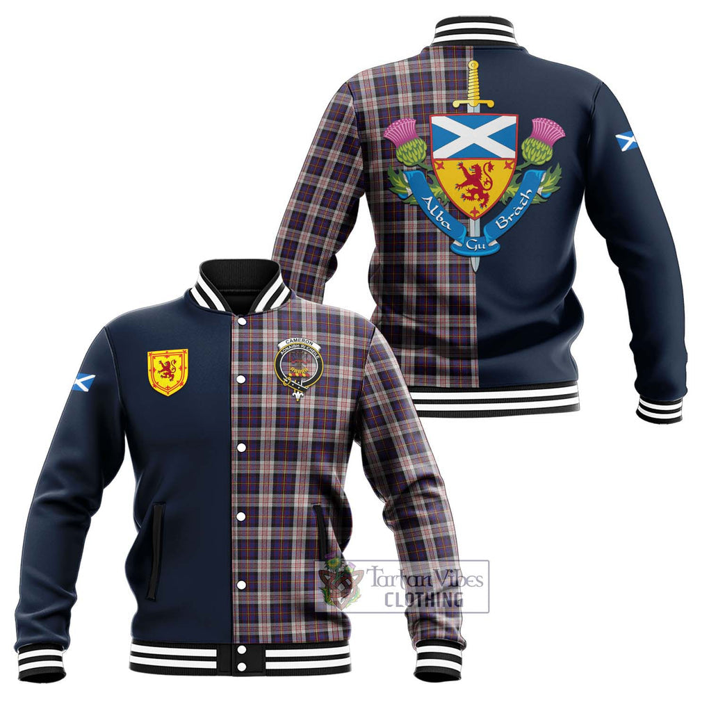 Tartan Vibes Clothing Cameron of Erracht Dress Tartan Baseball Jacket with Scottish Lion Royal Arm Half Style