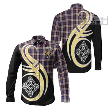 Cameron of Erracht Dress Tartan Long Sleeve Button Shirt with Family Crest and Celtic Symbol Style