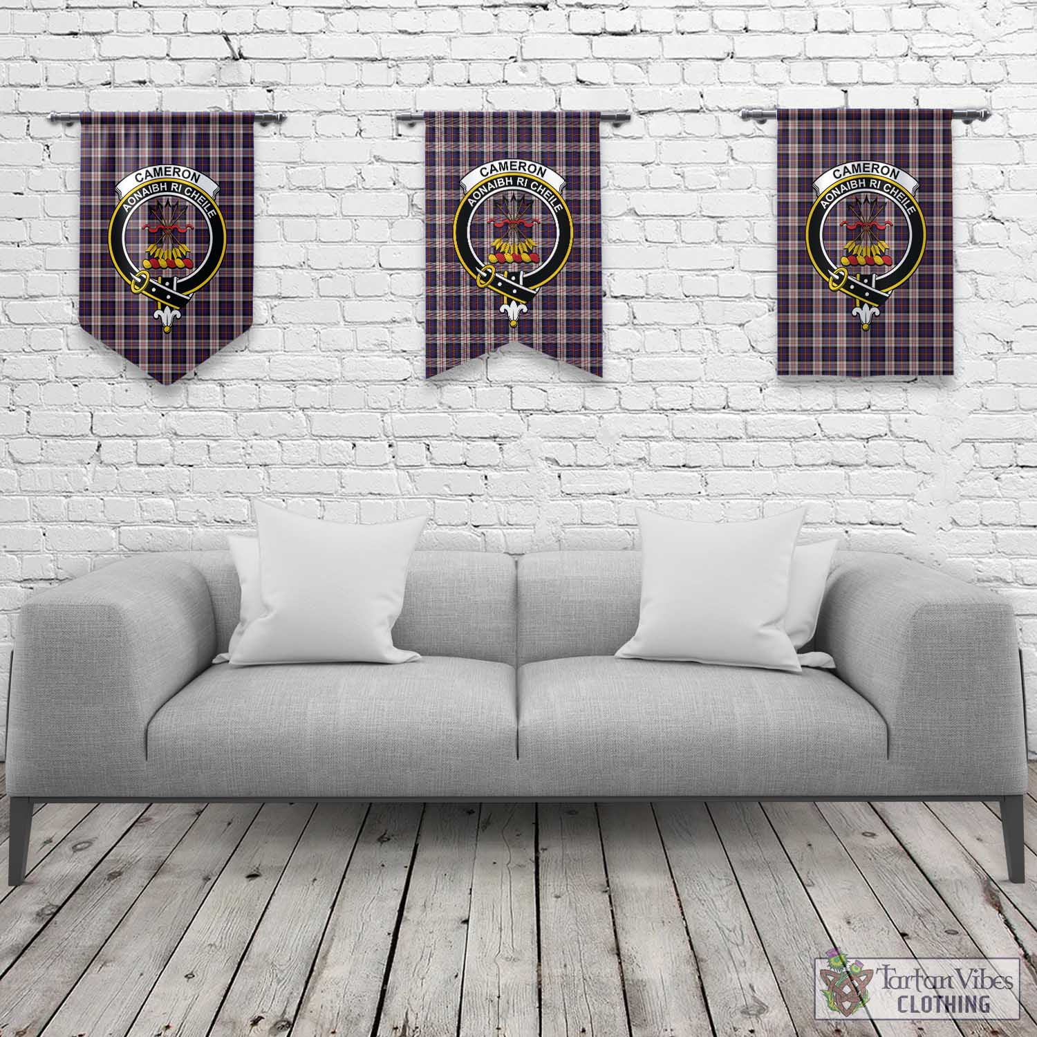 Tartan Vibes Clothing Cameron of Erracht Dress Tartan Gonfalon, Tartan Banner with Family Crest