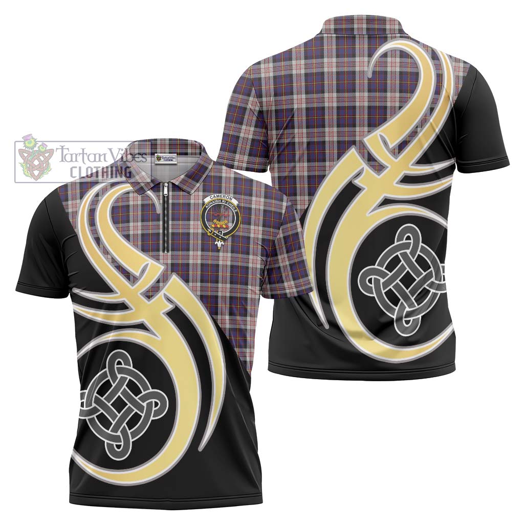 Tartan Vibes Clothing Cameron of Erracht Dress Tartan Zipper Polo Shirt with Family Crest and Celtic Symbol Style