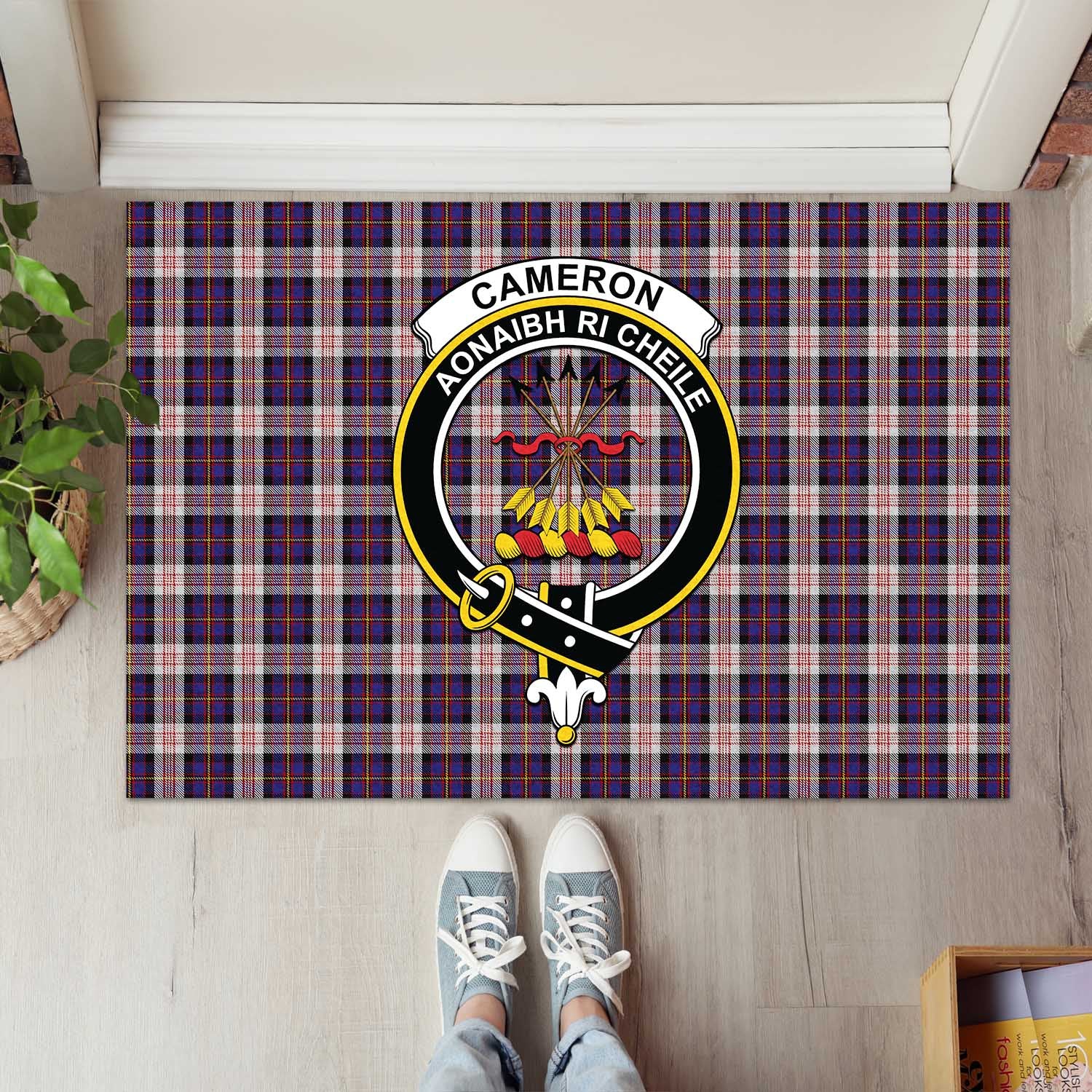 Cameron of Erracht Dress Tartan Door Mat with Family Crest - Tartanvibesclothing